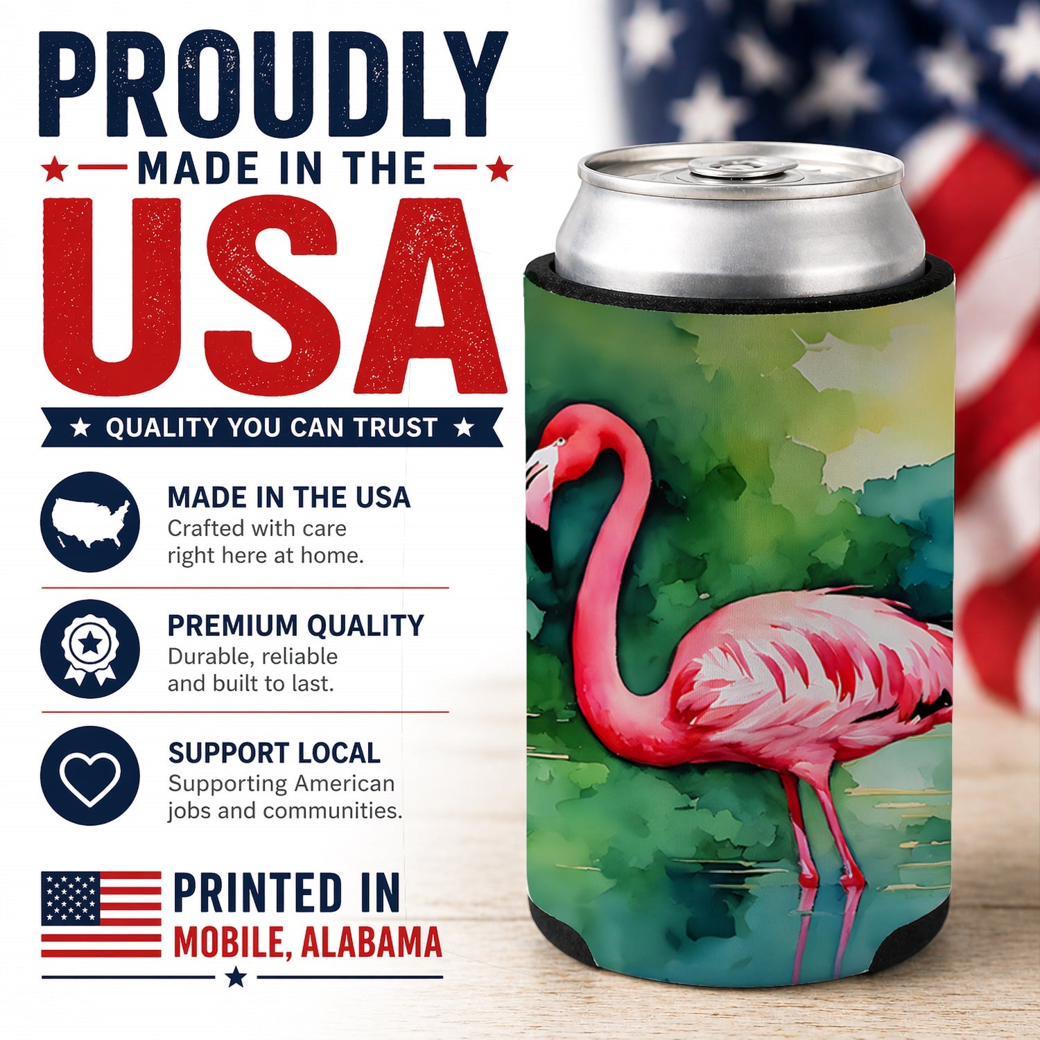 Flamingo Can or Bottle Hugger Cooler Sleeve for Standard 12 oz Cans, Insulated Foam Beer & Soda Can Hugger Reusable