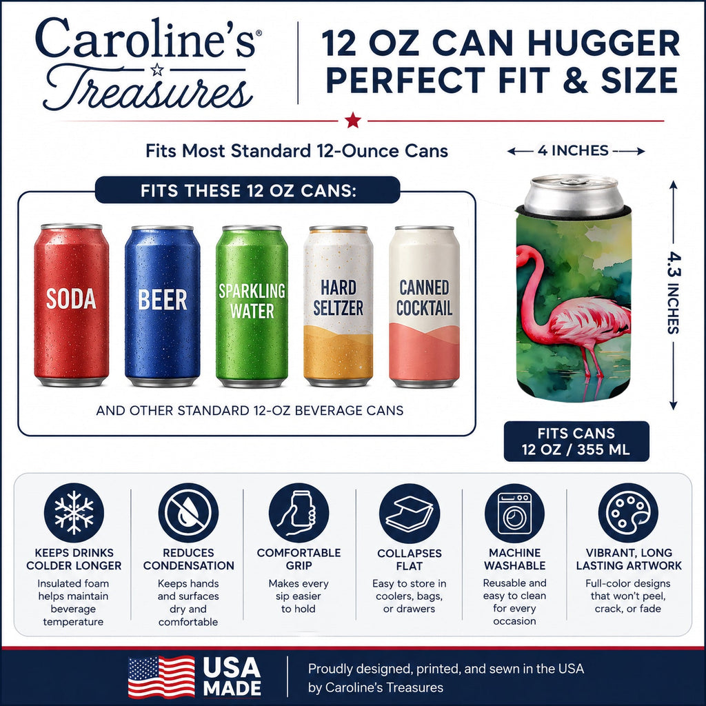 Flamingo Can or Bottle Hugger Cooler Sleeve for Standard 12 oz Cans, Insulated Foam Beer & Soda Can Hugger Reusable