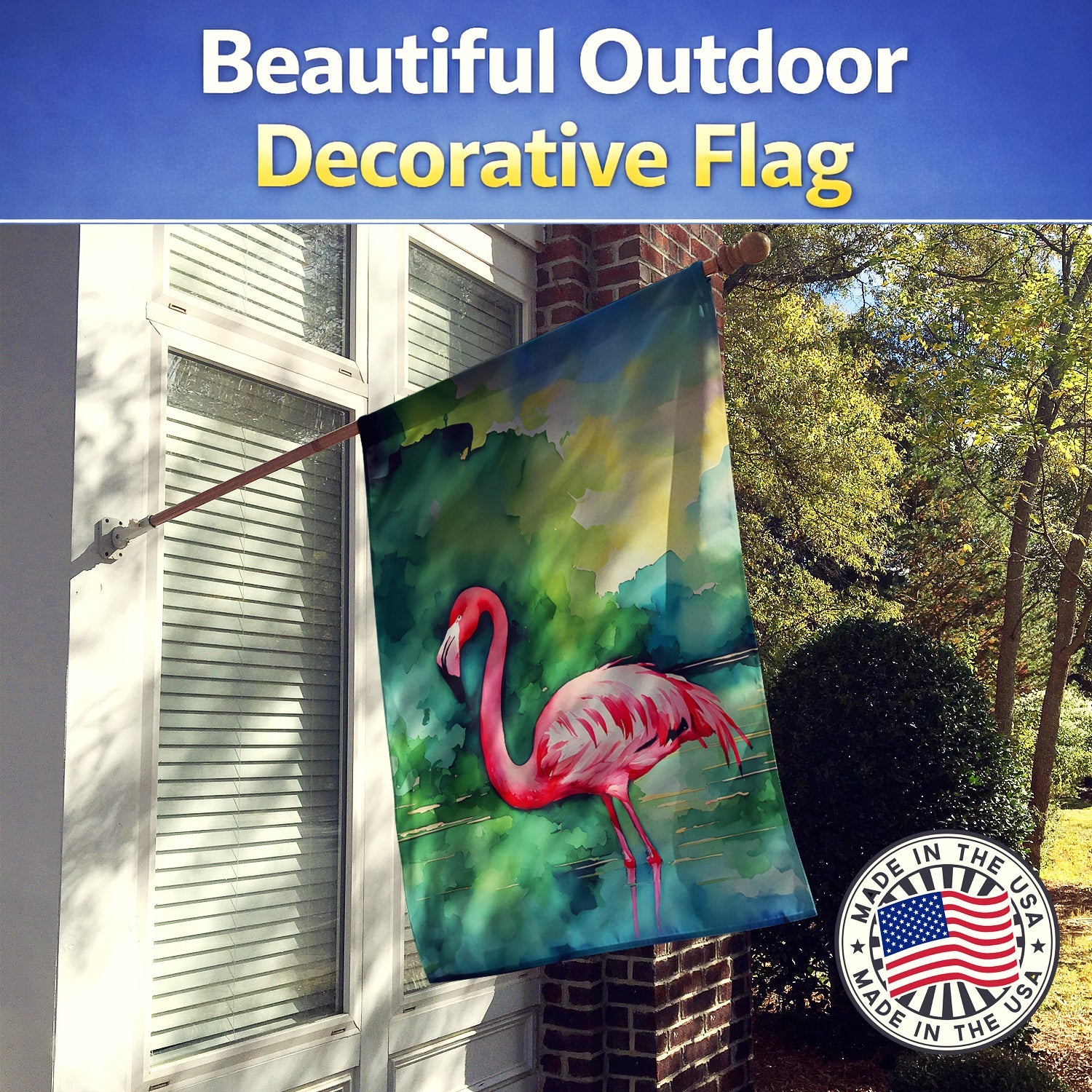 Flamingo House Flag 28x40 Porch Sleeve Pole Decorative Outside Yard Banner Artwork Wall Hanging, Polyester