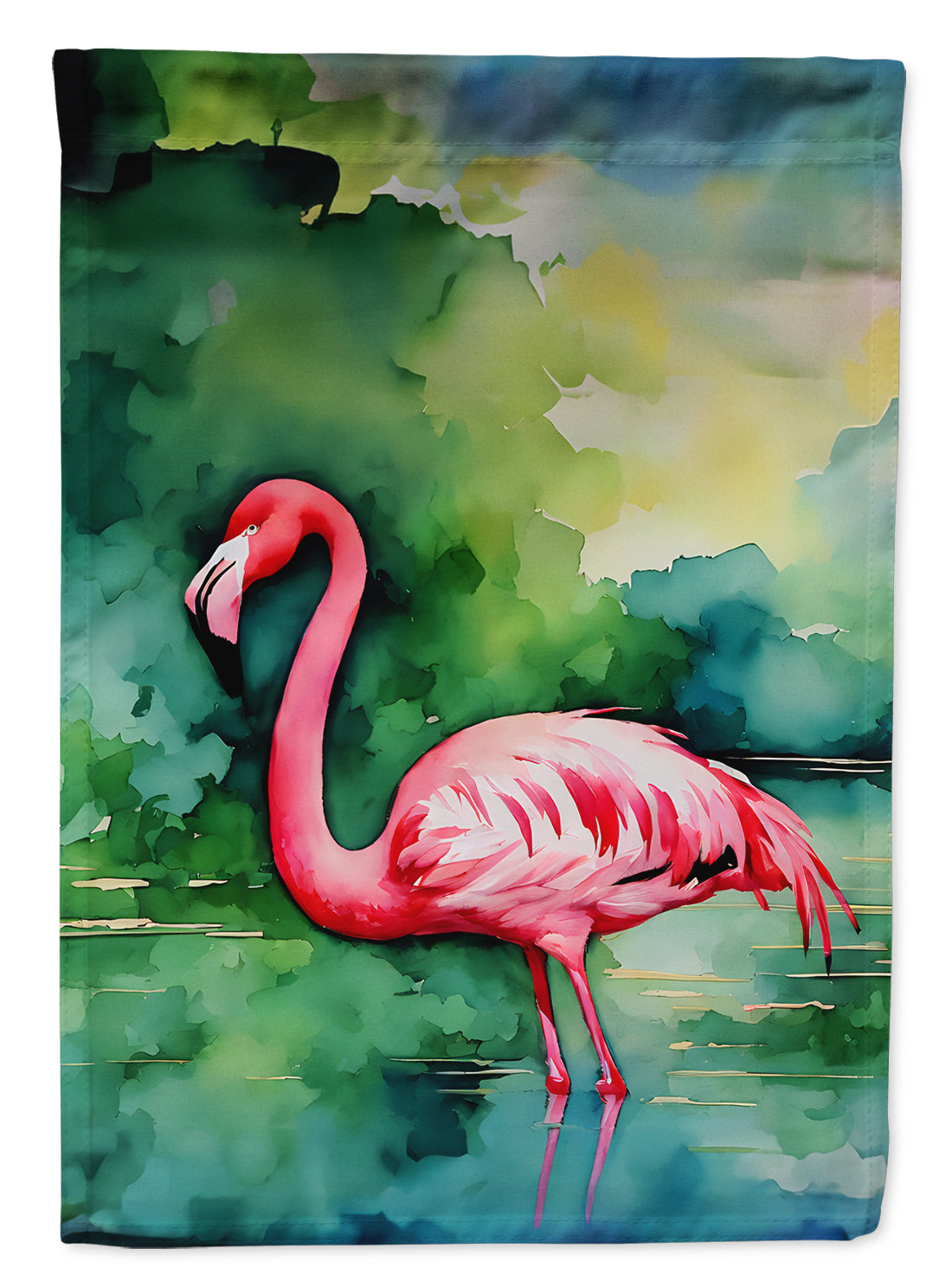Flamingo House Flag 28x40 Porch Sleeve Pole Decorative Outside Yard Banner Artwork Wall Hanging, Polyester