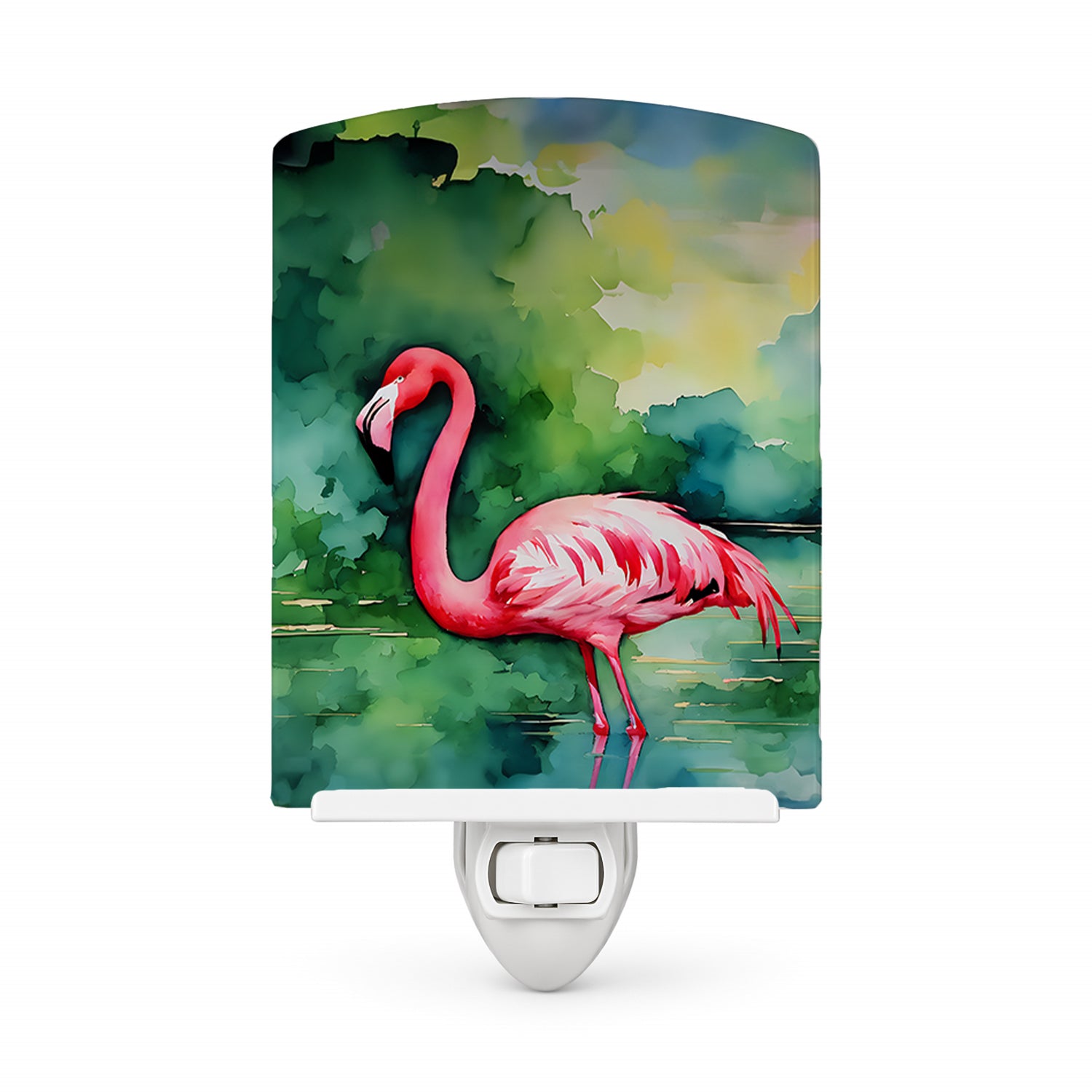 Flamingo Ceramic Night Light Compact, UL-Certified, Ideal for Bedroom, Bathroom, Nursery, Hallway, Kitchen, 6x4x3, Multicolor