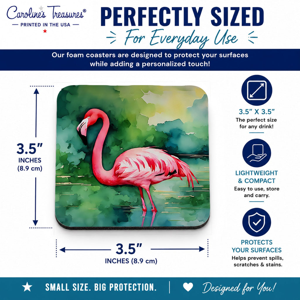 Flamingo Foam Coasters Set of 4 Cup Coasters for Indoor Outdoor, Tabletop Protection, Anti Slip, Mouse pad Material