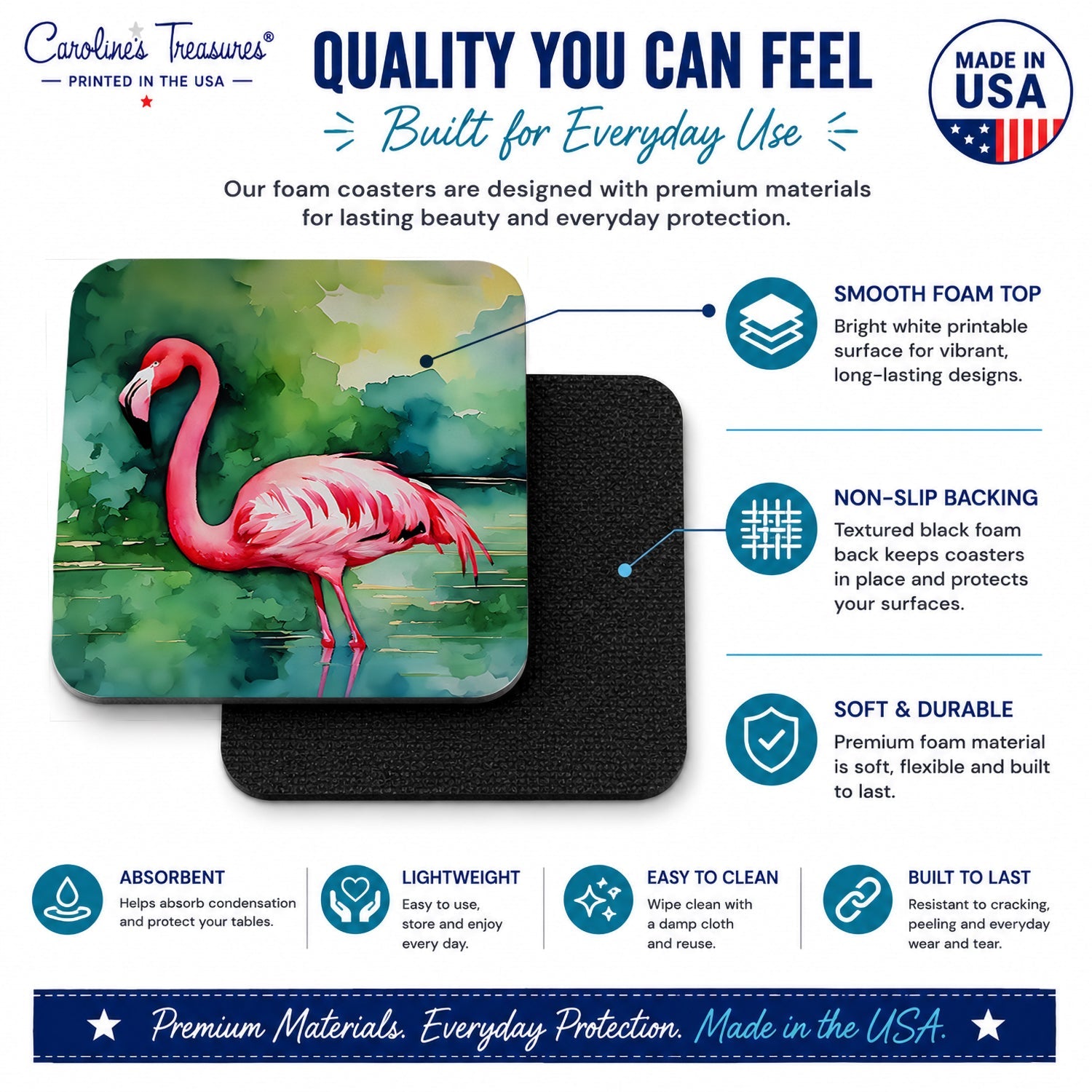Flamingo Foam Coasters Set of 4 Cup Coasters for Indoor Outdoor, Tabletop Protection, Anti Slip, Mouse pad Material