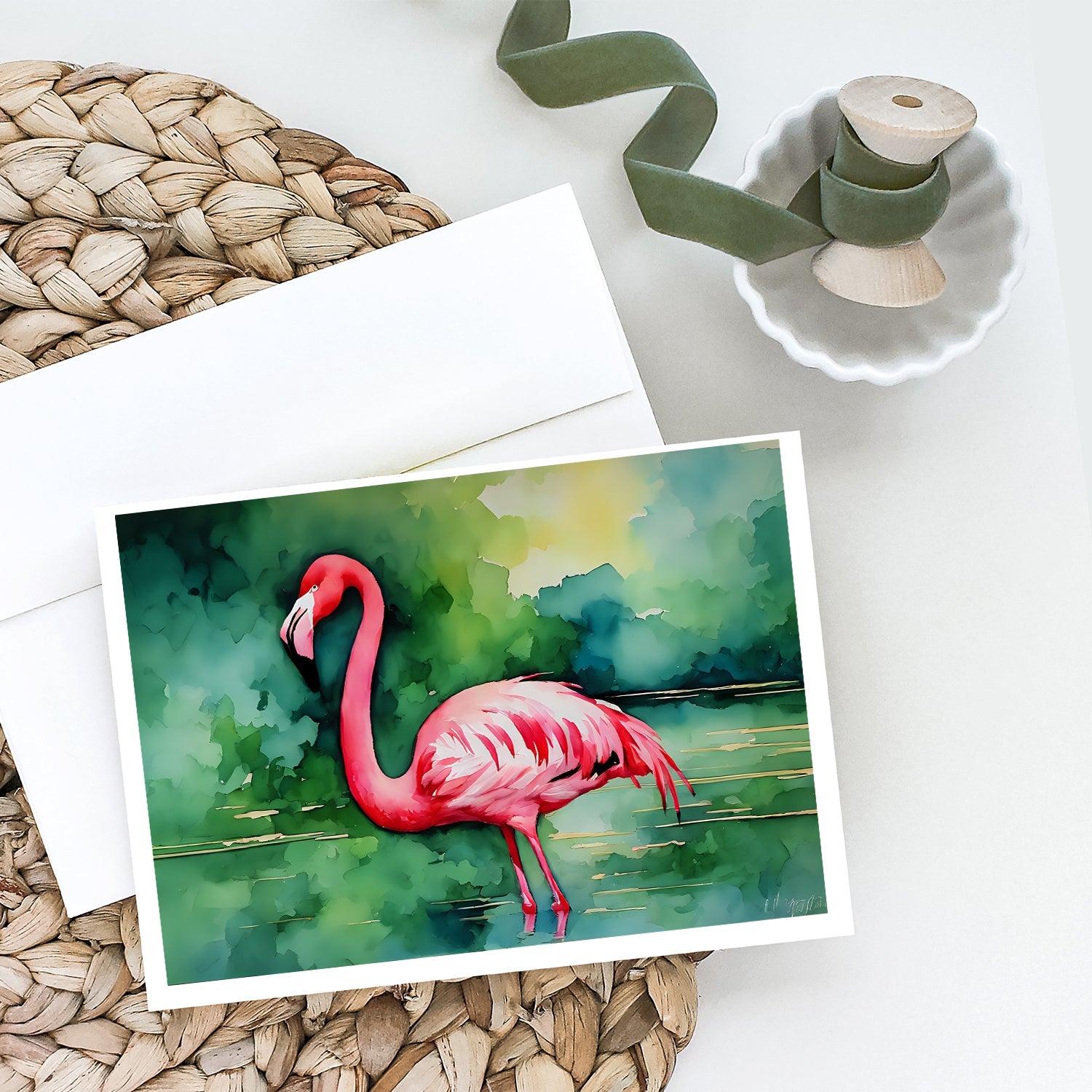 Flamingo Greeting Cards Pack of 8 Blank Cards with Envelopes Whimsical A7 Size 5x7