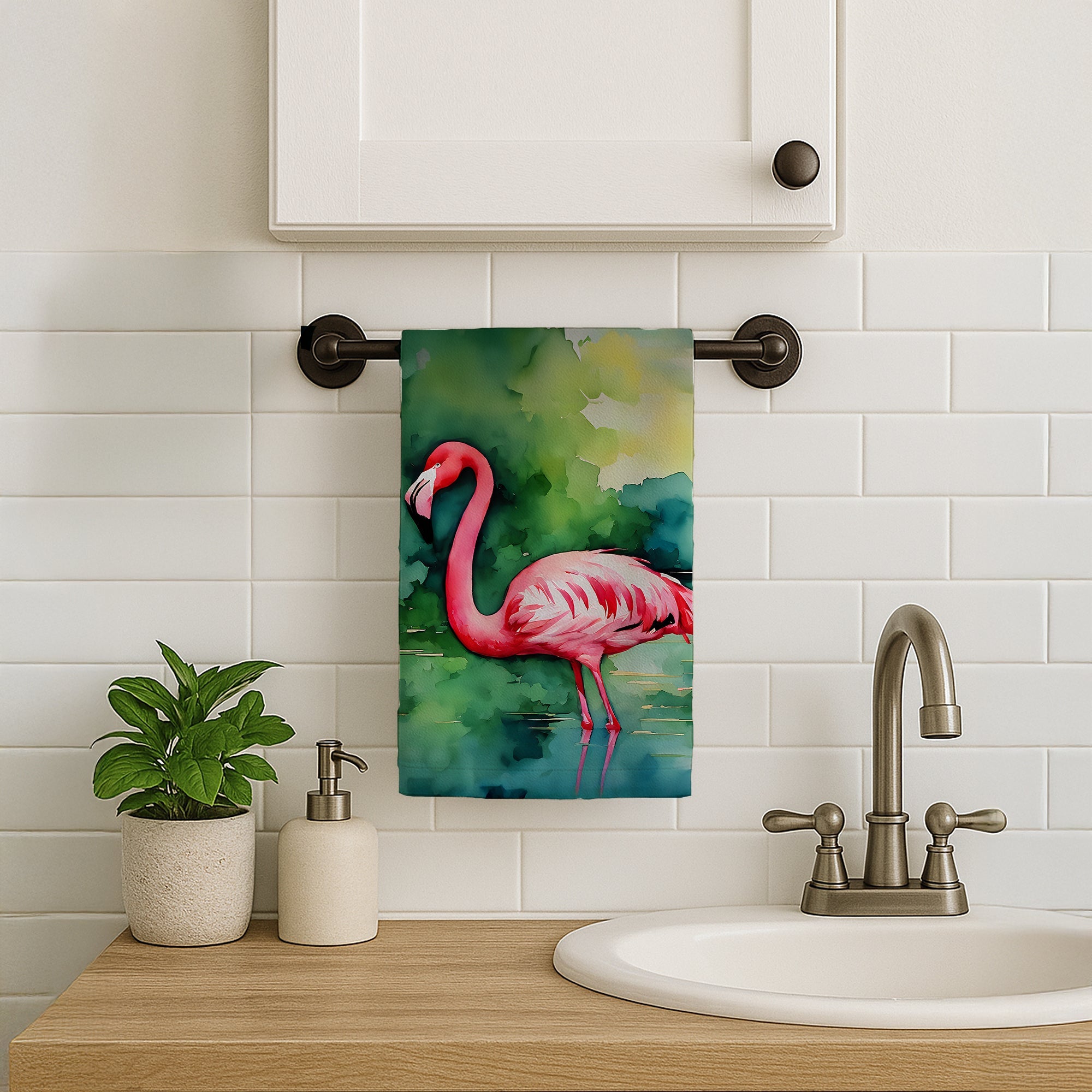 Flamingo Kitchen Towel Velour Plush Front and Cotton Loop Back Machine Washable