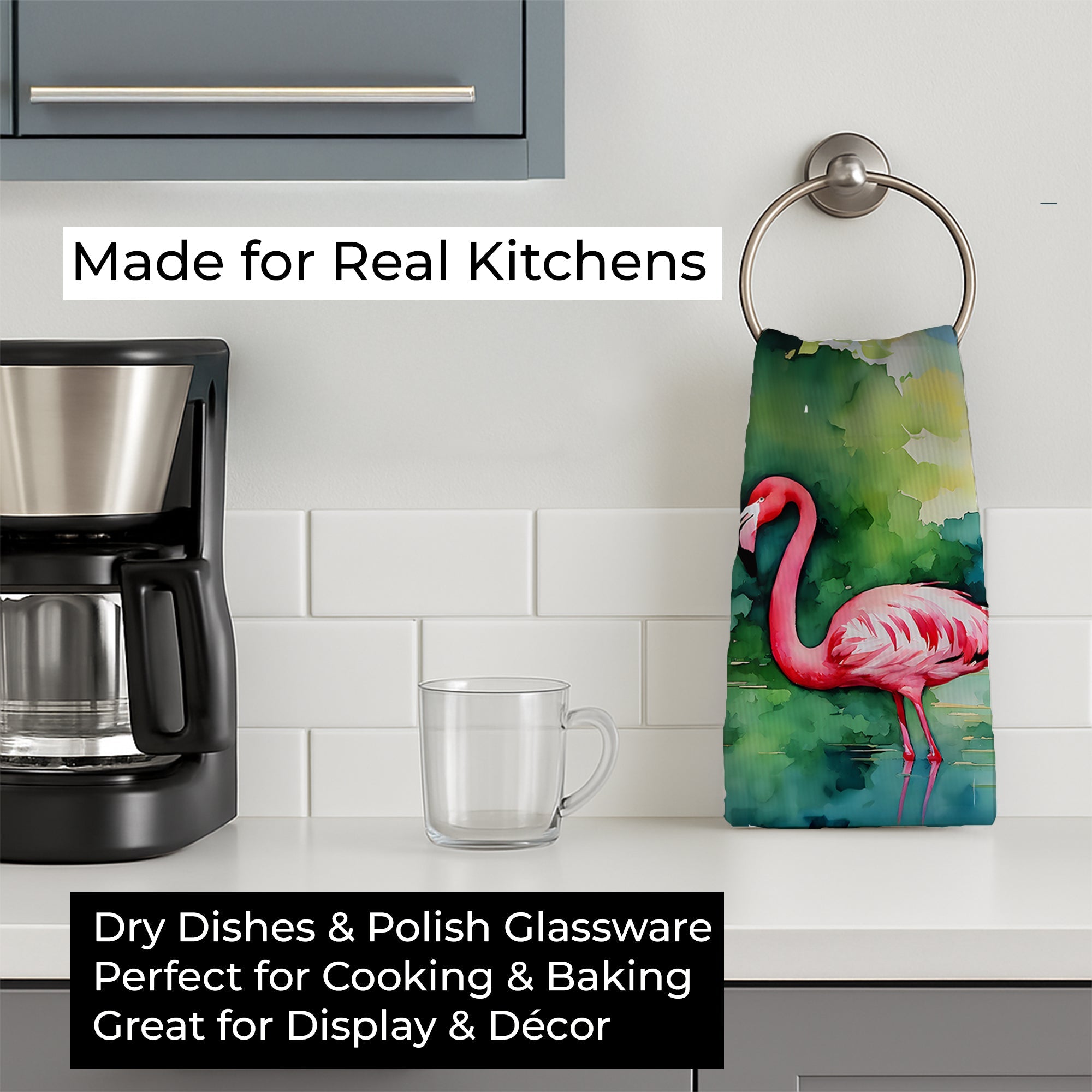 Flamingo Kitchen Towel Velour Plush Front and Cotton Loop Back Machine Washable