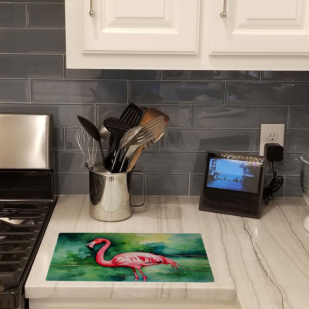 Flamingo Cutting Board Tempered Glass Kitchen Cutting Surface, Heat Resistant Chopping, Non-Slip Feet, Food Prep & Serving