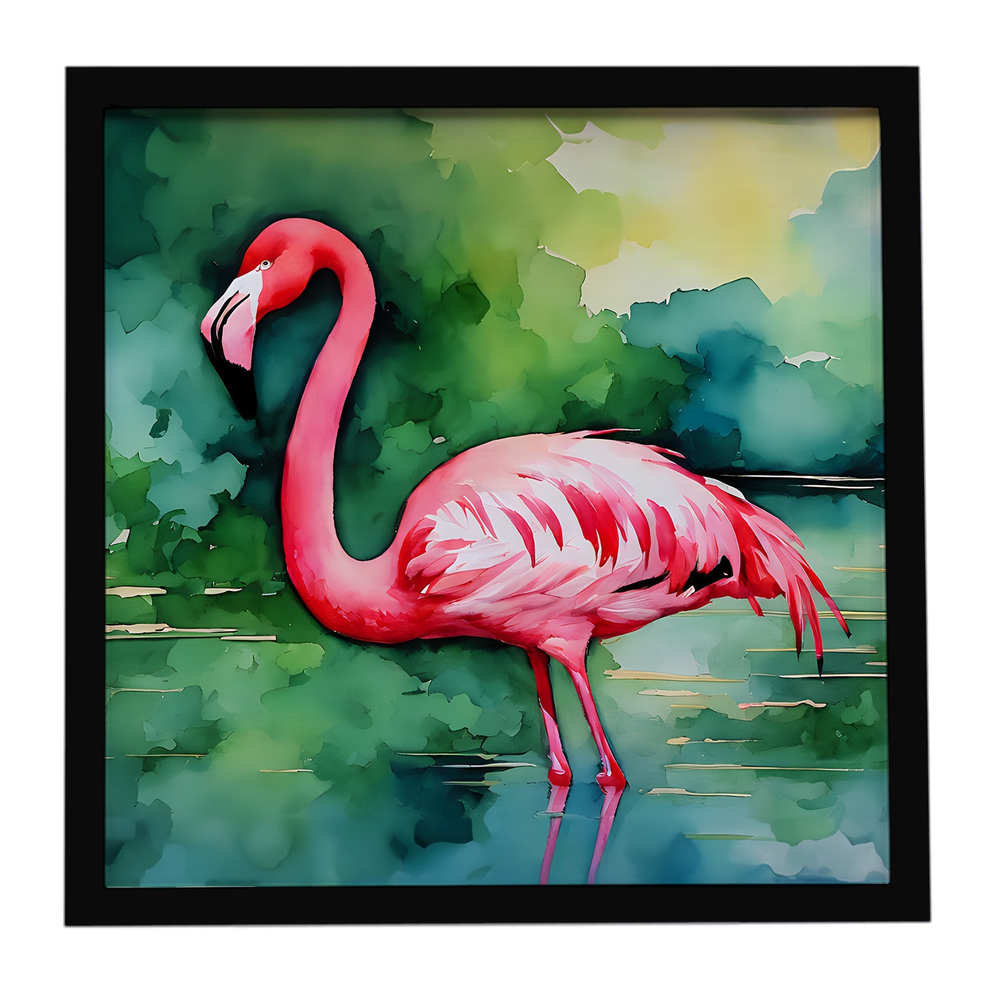 Flamingo Framed Metal Print Bathroom, Kitchen, Office, Home Decor Wall Art Ready to Hang, Square, 8X8
