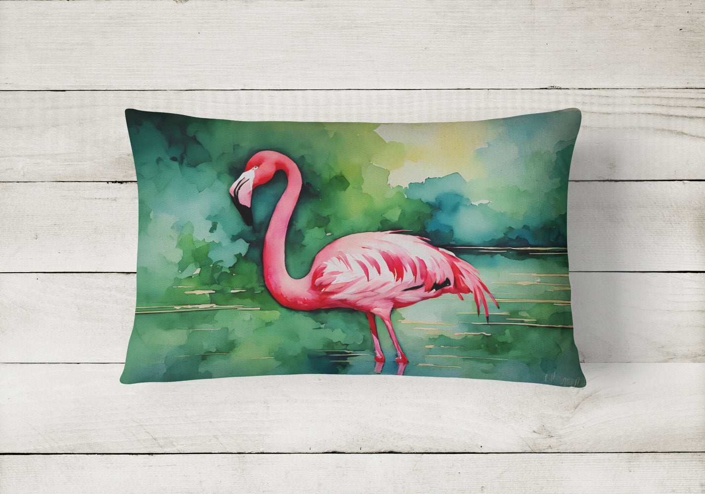 Flamingo Decorative Throw Pillow 12x16 Indoor Outdoor Accent Cushion, Fabric Cover with Insert for Sofa, Bed, Porch & Living Room