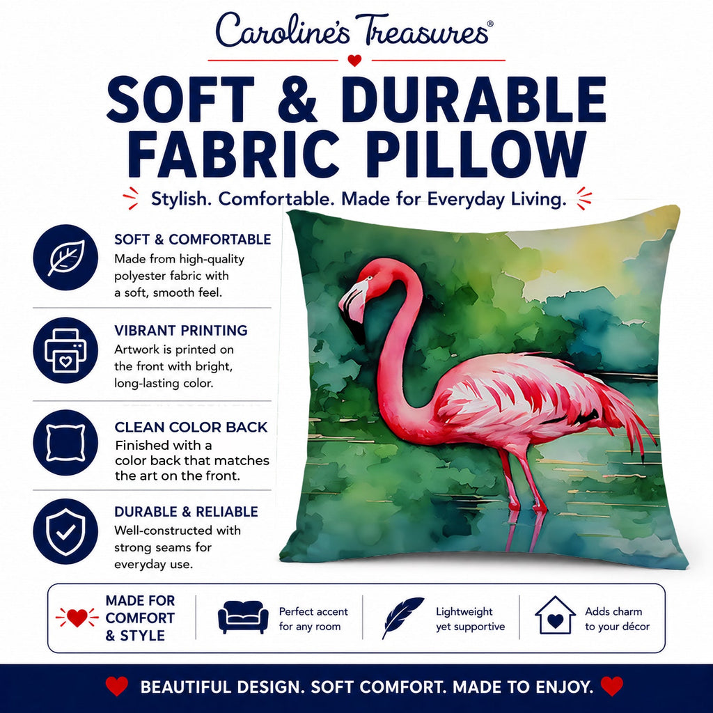 Flamingo Decorative Throw Pillow 14x14 Indoor Outdoor Accent Cushion, Fabric Cover with Insert for Sofa, Bed, Porch & Living Room