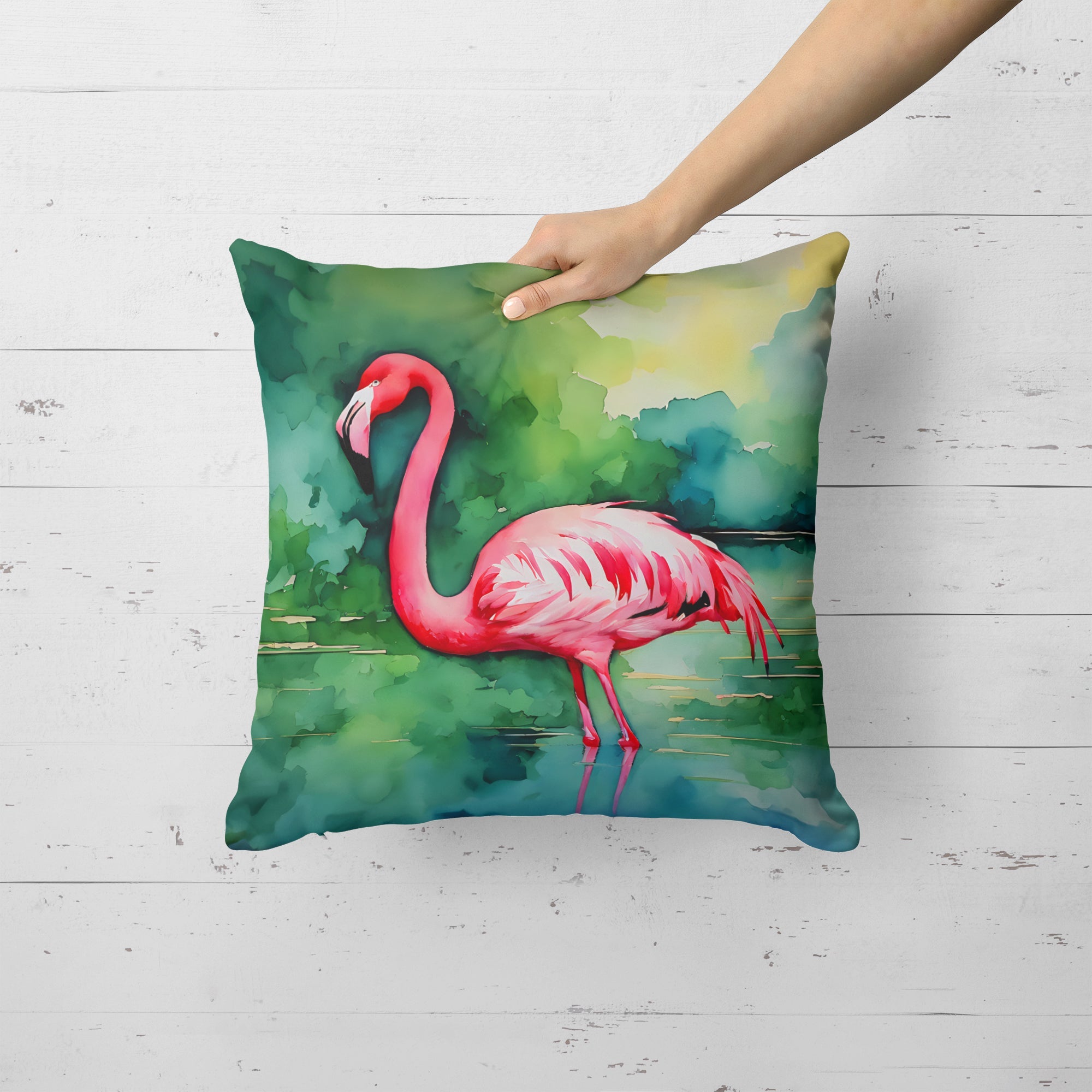Flamingo Decorative Throw Pillow 18x18 Indoor Outdoor Accent Cushion, Fabric Cover with Insert for Sofa, Bed, Porch & Living Room