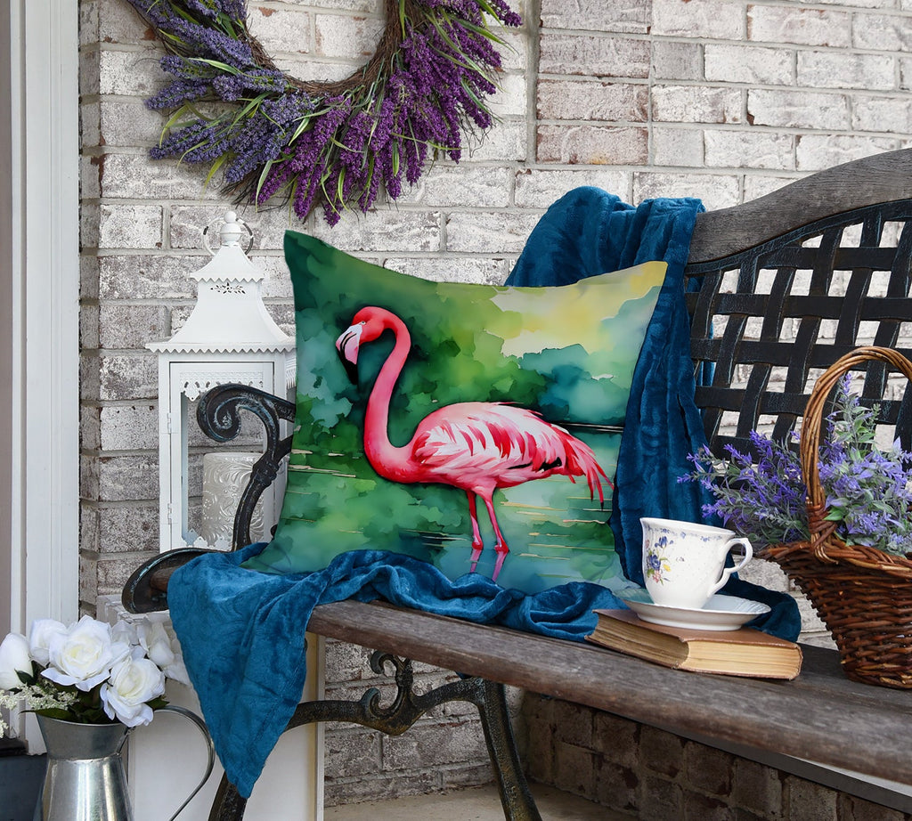 Flamingo Decorative Throw Pillow 18x18 Indoor Outdoor Accent Cushion, Fabric Cover with Insert for Sofa, Bed, Porch & Living Room
