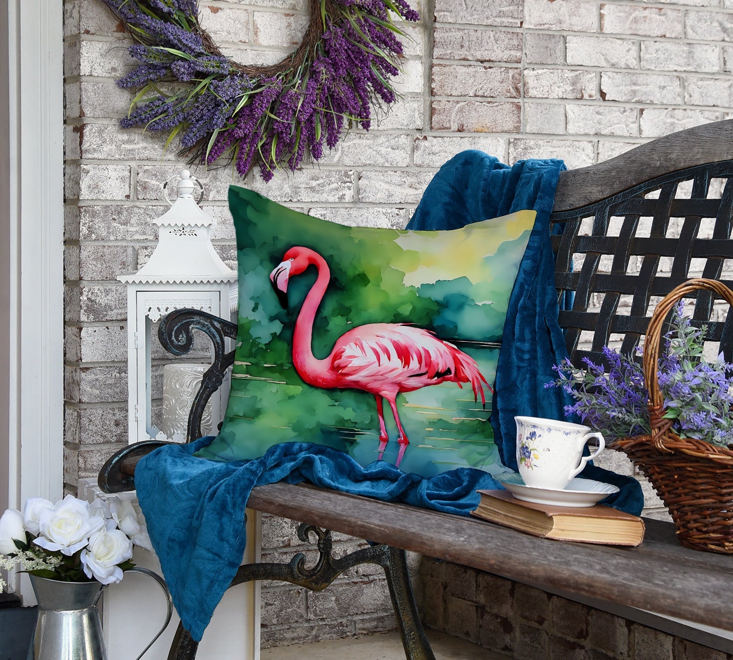 Flamingo Decorative Throw Pillow 18x18 Indoor Outdoor Accent Cushion, Fabric Cover with Insert for Sofa, Bed, Porch & Living Room