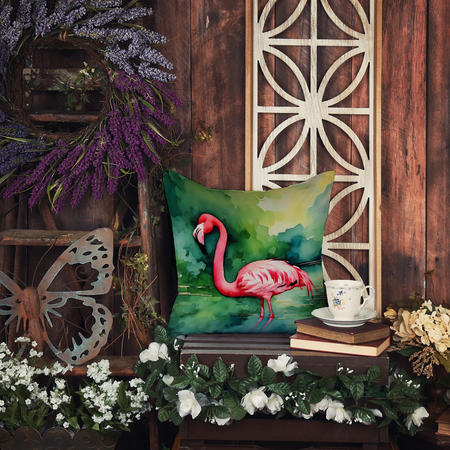 Flamingo Decorative Throw Pillow 18x18 Indoor Outdoor Accent Cushion, Fabric Cover with Insert for Sofa, Bed, Porch & Living Room