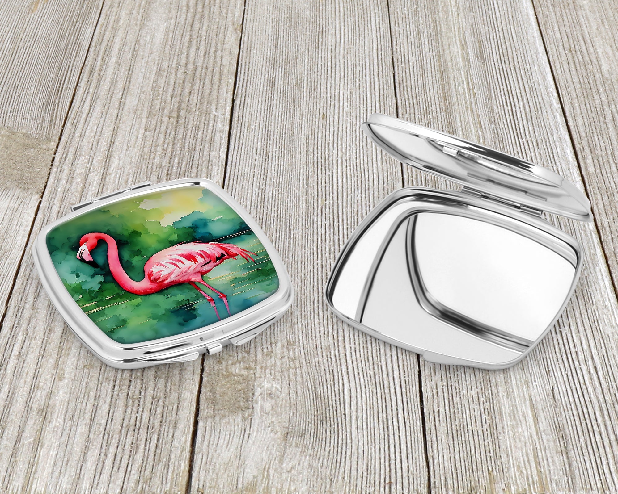 Flamingo Compact Mirror Decorative Travel Makeup Mirror for Women Girls Gifts Pocket Makeup Mirror Folding Handheld