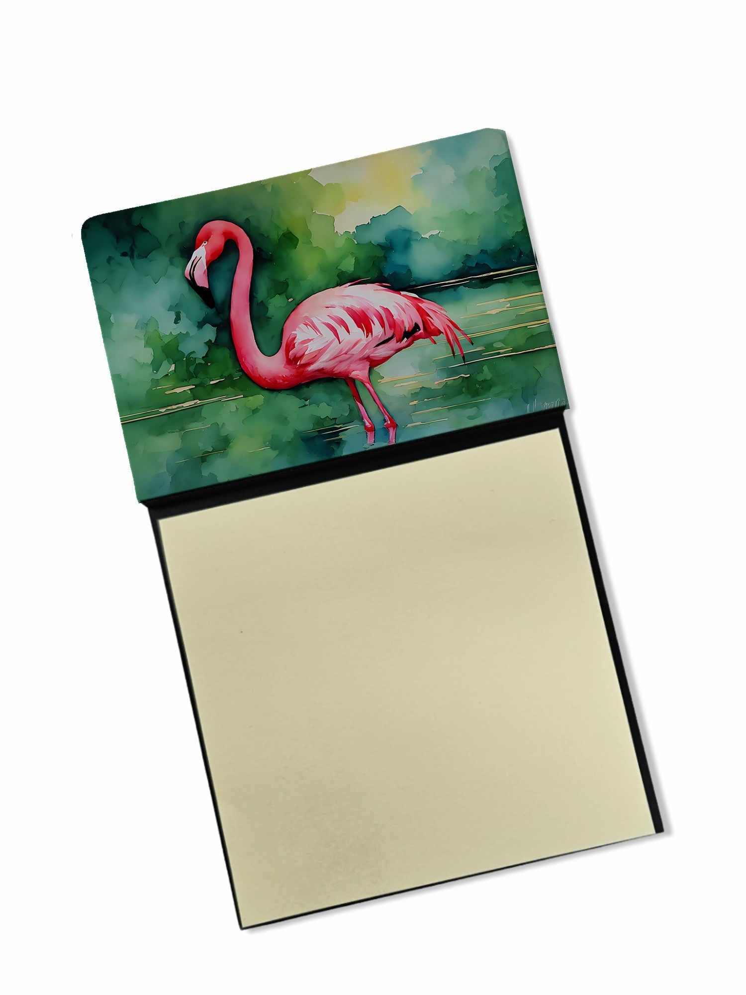 Flamingo Watercolor Sticky Note Holder Refillable Dispenser Desk Accessory 3x3 Pad Gift