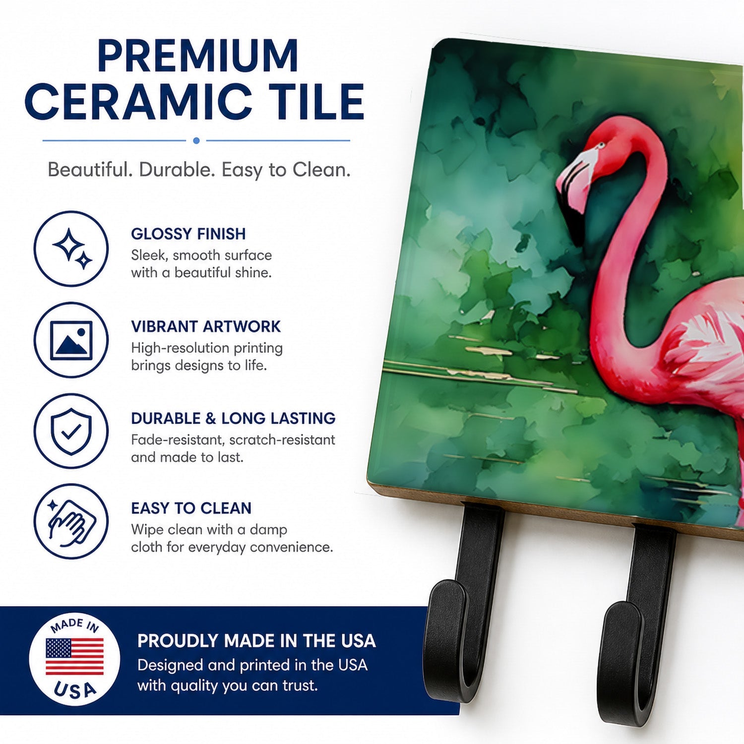 Flamingo Leash or Key Holder Wall Hooks, Coat Rack Wall Mount, for Hanging Keys, Towels, Aprons, Leashes