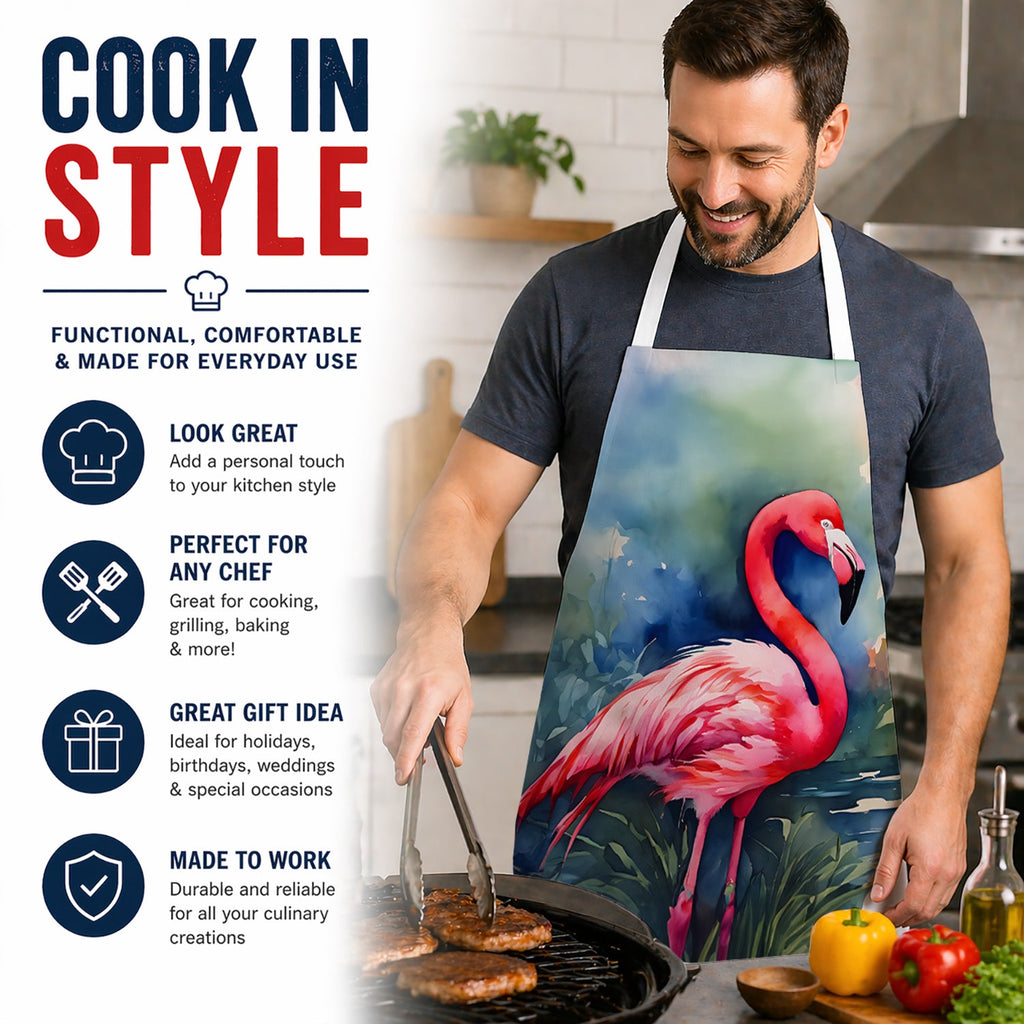 Flamingo Apron Cooking Kitchen Server Baking Crafts Gardening for Adult Women Men, Unisex, Large, Multicolor