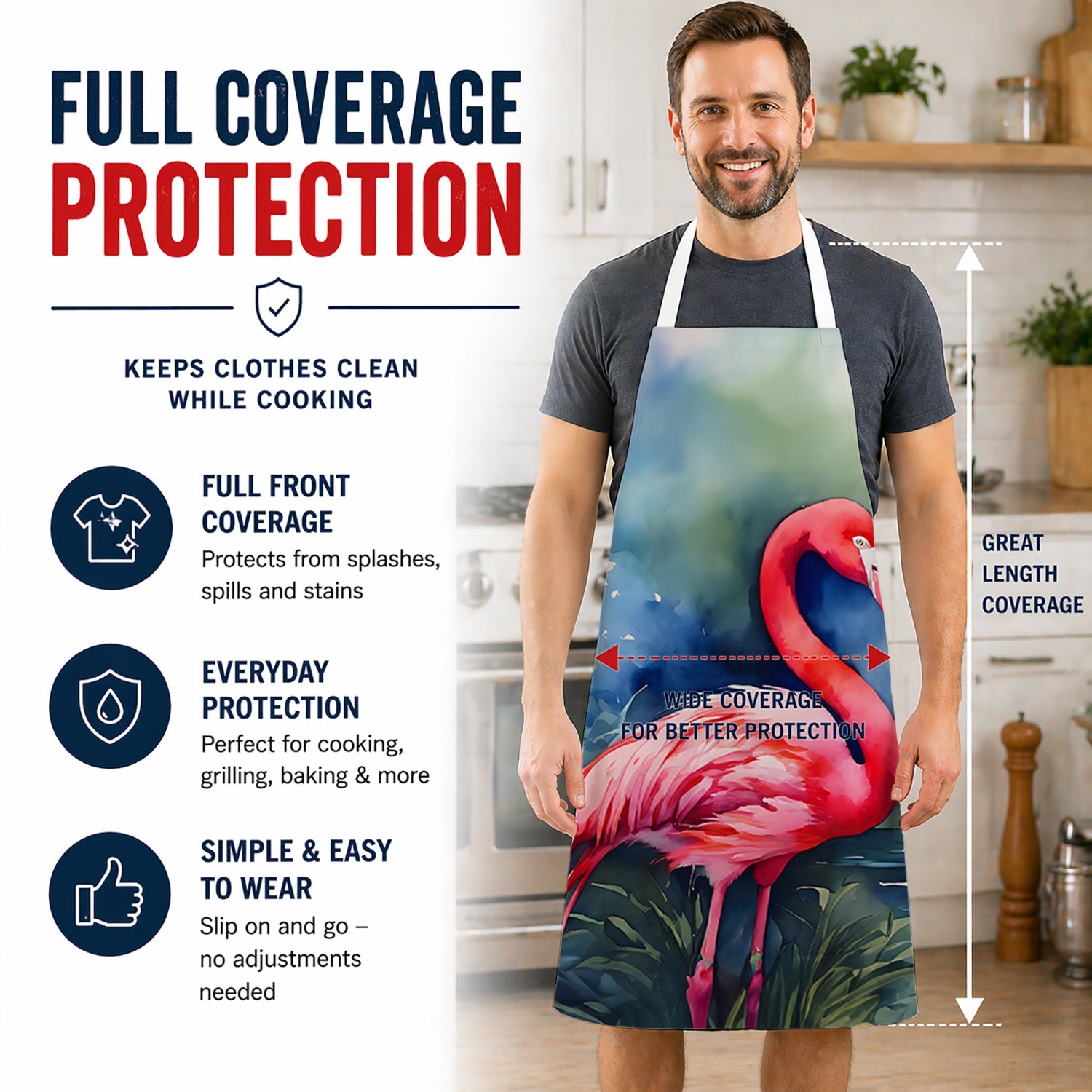 Flamingo Apron Cooking Kitchen Server Baking Crafts Gardening for Adult Women Men, Unisex, Large, Multicolor