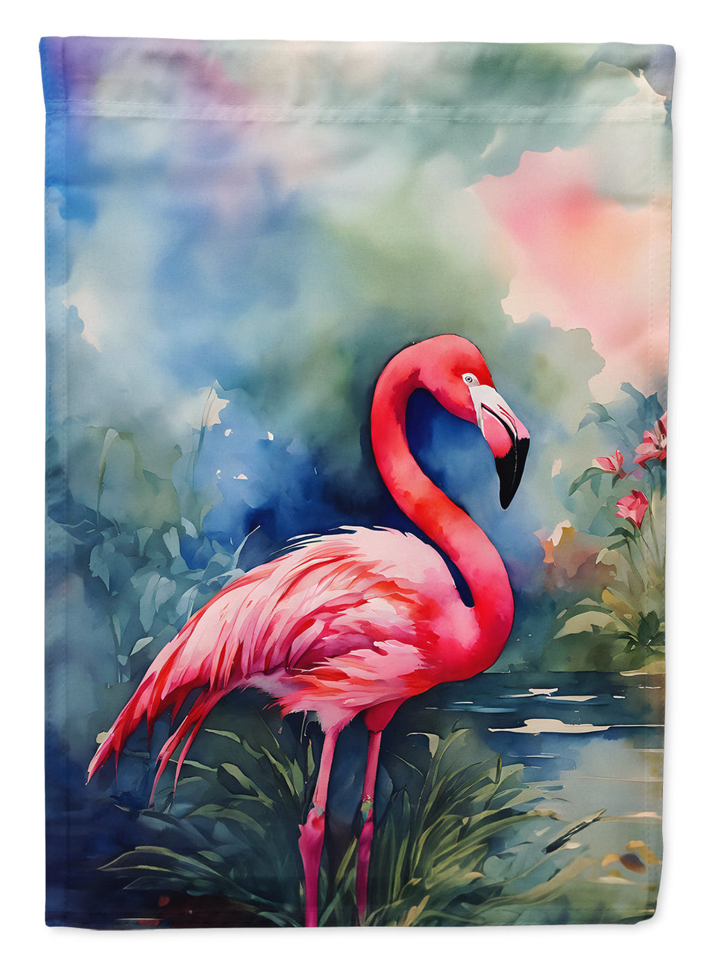 Flamingo House Flag 28x40 Porch Sleeve Pole Decorative Outside Yard Banner Artwork Wall Hanging, Polyester