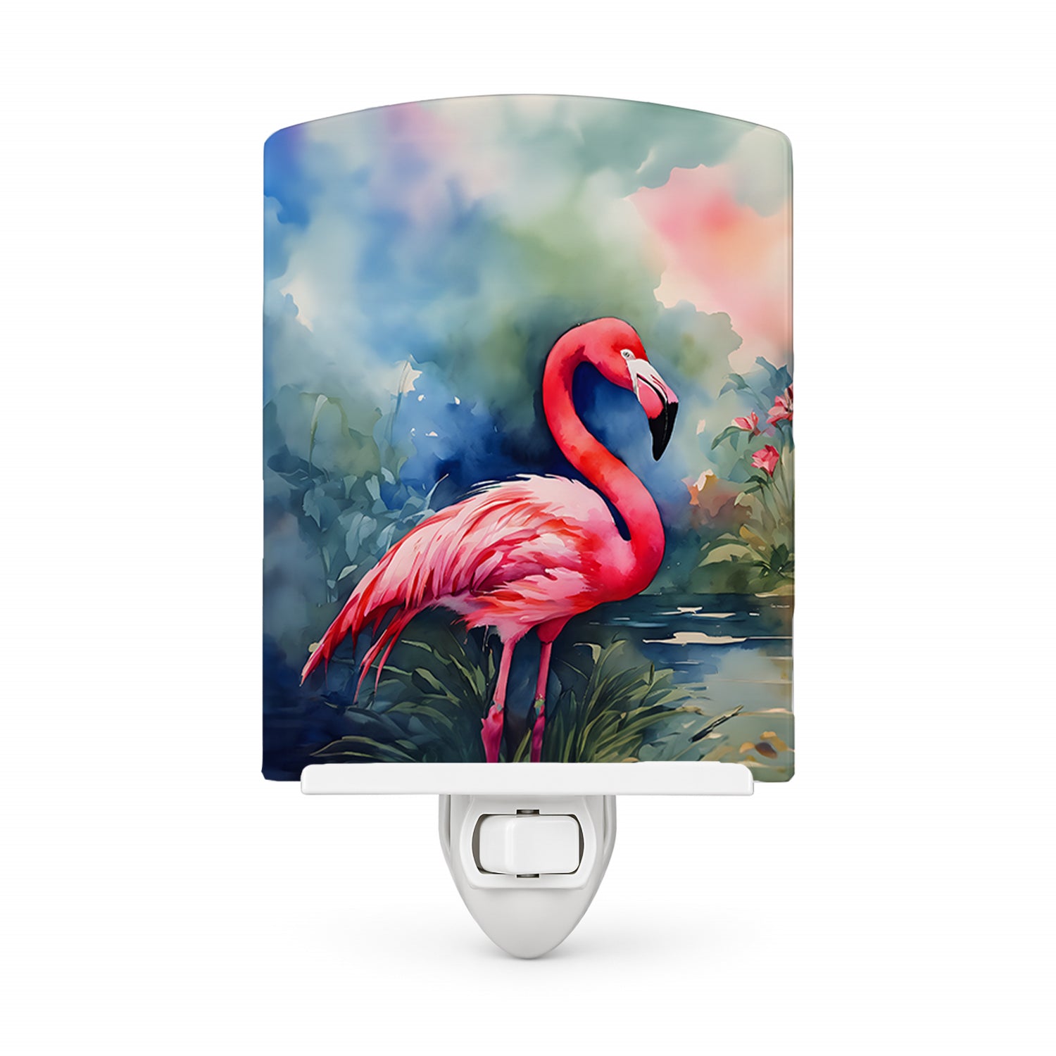 Flamingo Ceramic Night Light Compact, UL-Certified, Ideal for Bedroom, Bathroom, Nursery, Hallway, Kitchen, 6x4x3, Multicolor