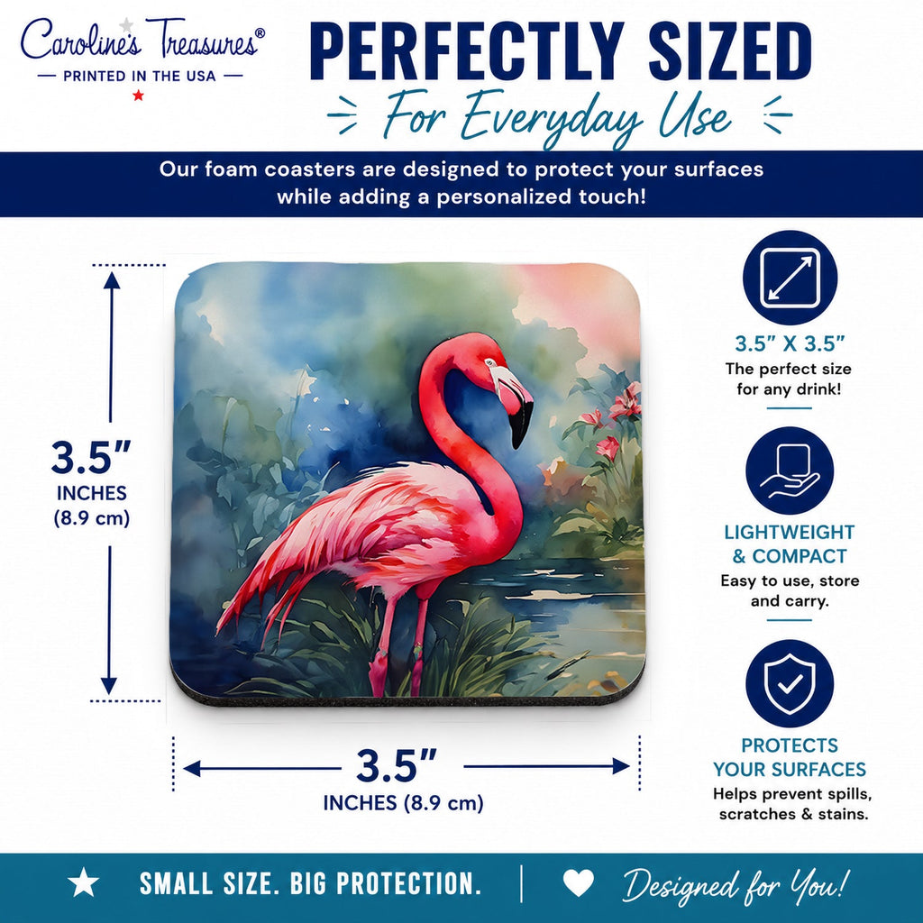 Flamingo Foam Coasters Set of 4 Cup Coasters for Indoor Outdoor, Tabletop Protection, Anti Slip, Mouse pad Material