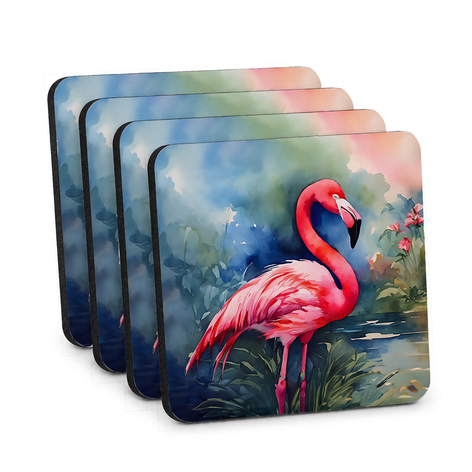 Flamingo Foam Coasters Set of 4 Cup Coasters for Indoor Outdoor, Tabletop Protection, Anti Slip, Mouse pad Material