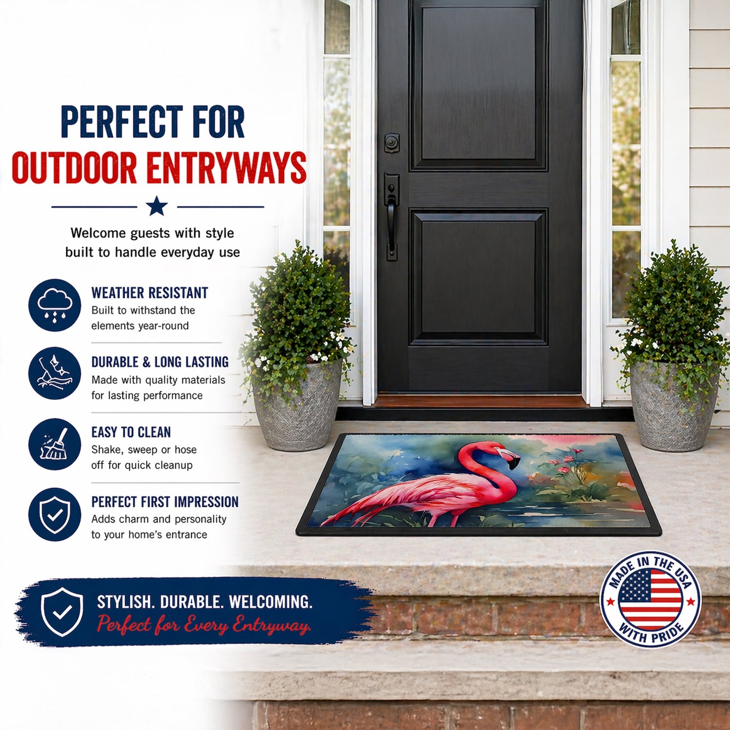 Flamingo Doormat Indoor Outdoor 24H X 36W Front Door Mat Rugs for Entryway, Non Slip Washable Low Pile,