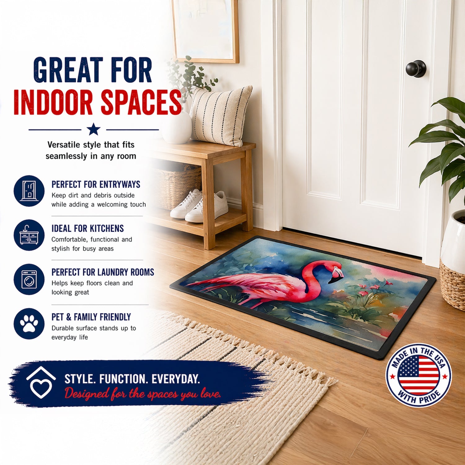 Flamingo Doormat Indoor Outdoor 18H X 27W Front Door Mat Rugs for Entryway, Non Slip Washable