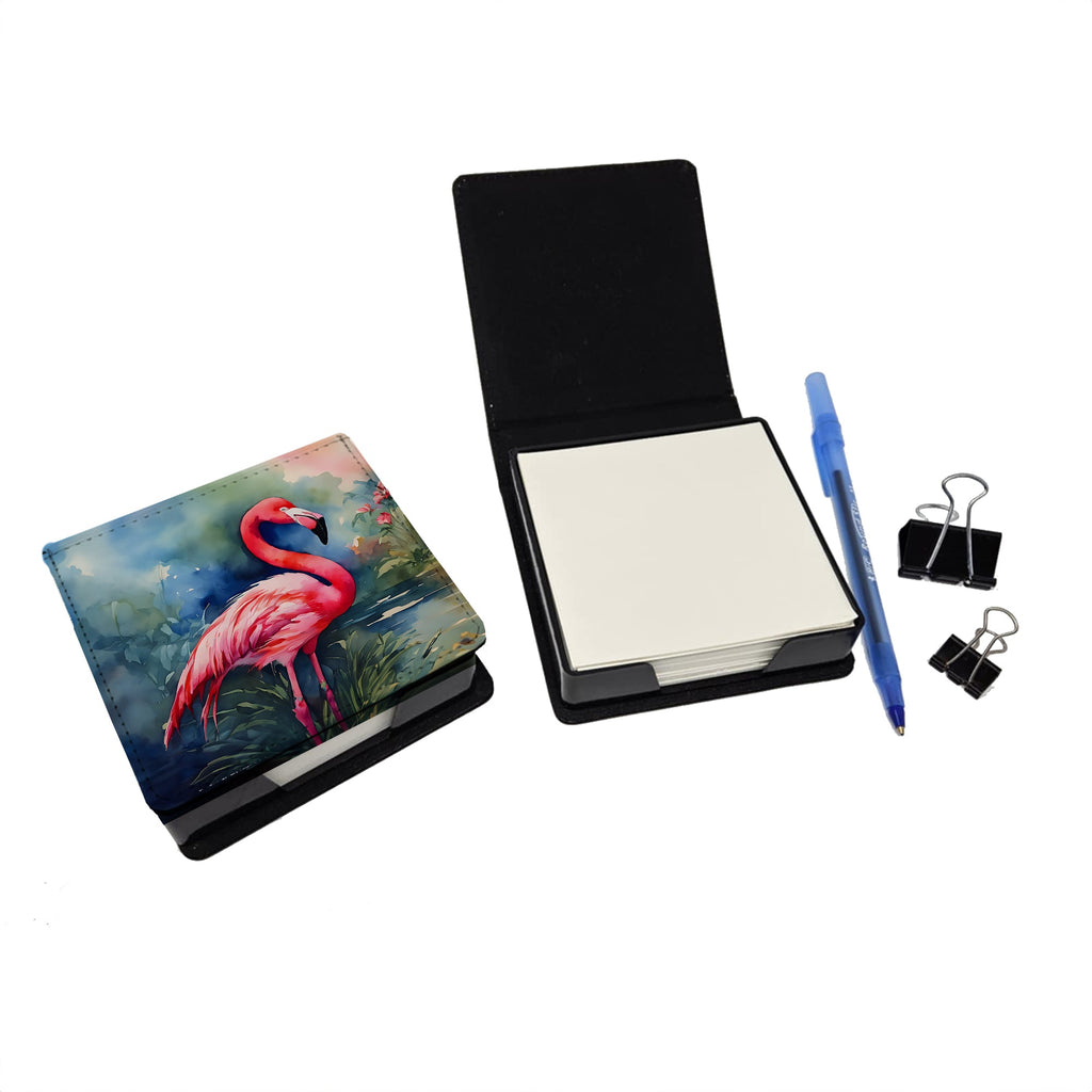 Flamingo PU Leather Note Paper Holder with Artist-Designed Cover, Desk Accessory, Office Gift