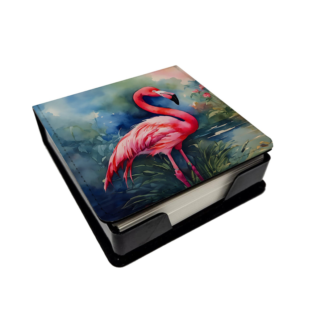 Flamingo PU Leather Note Paper Holder with Artist-Designed Cover, Desk Accessory, Office Gift