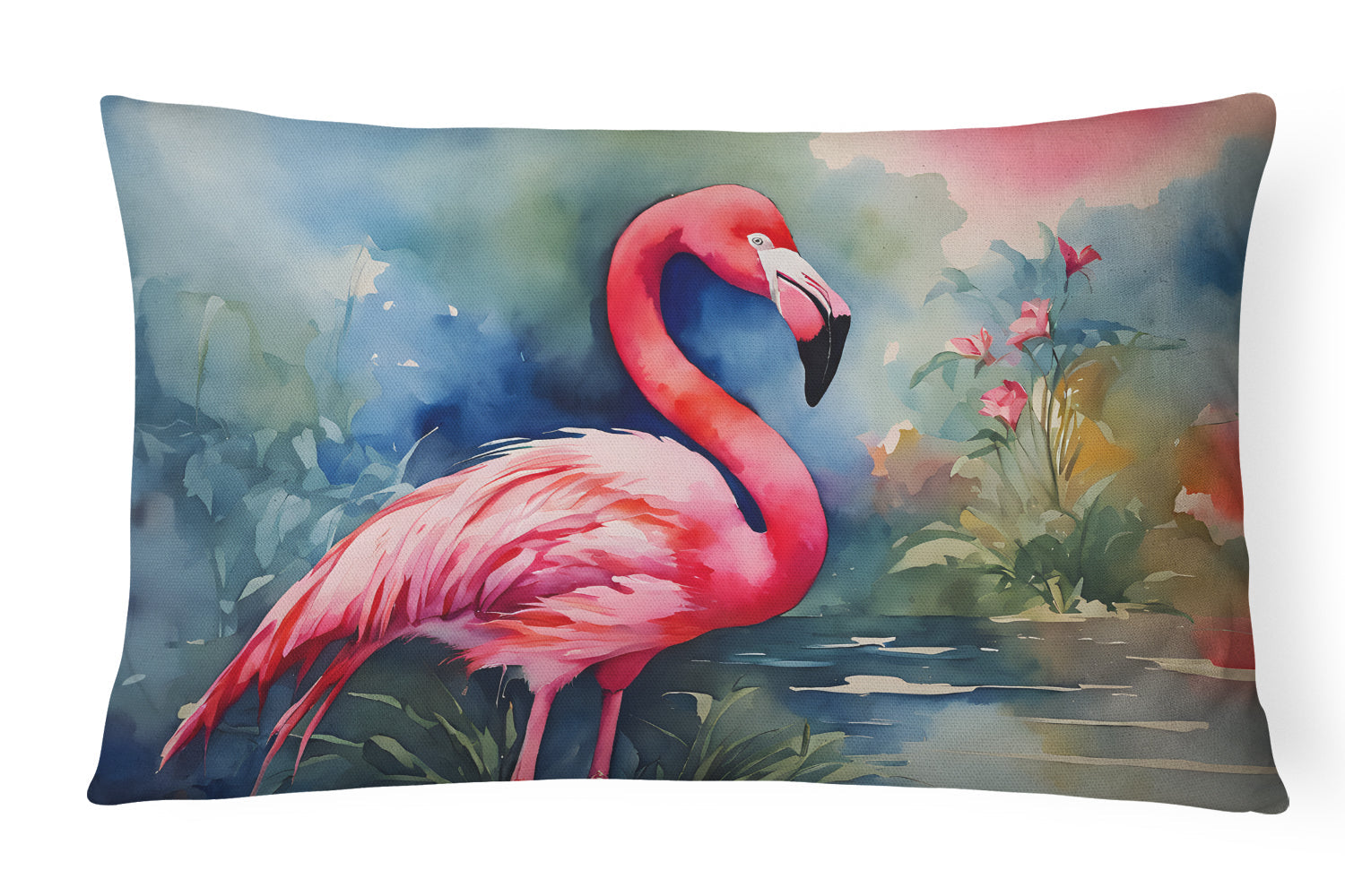 Flamingo Decorative Throw Pillow 12x16 Indoor Outdoor Accent Cushion, Fabric Cover with Insert for Sofa, Bed, Porch & Living Room