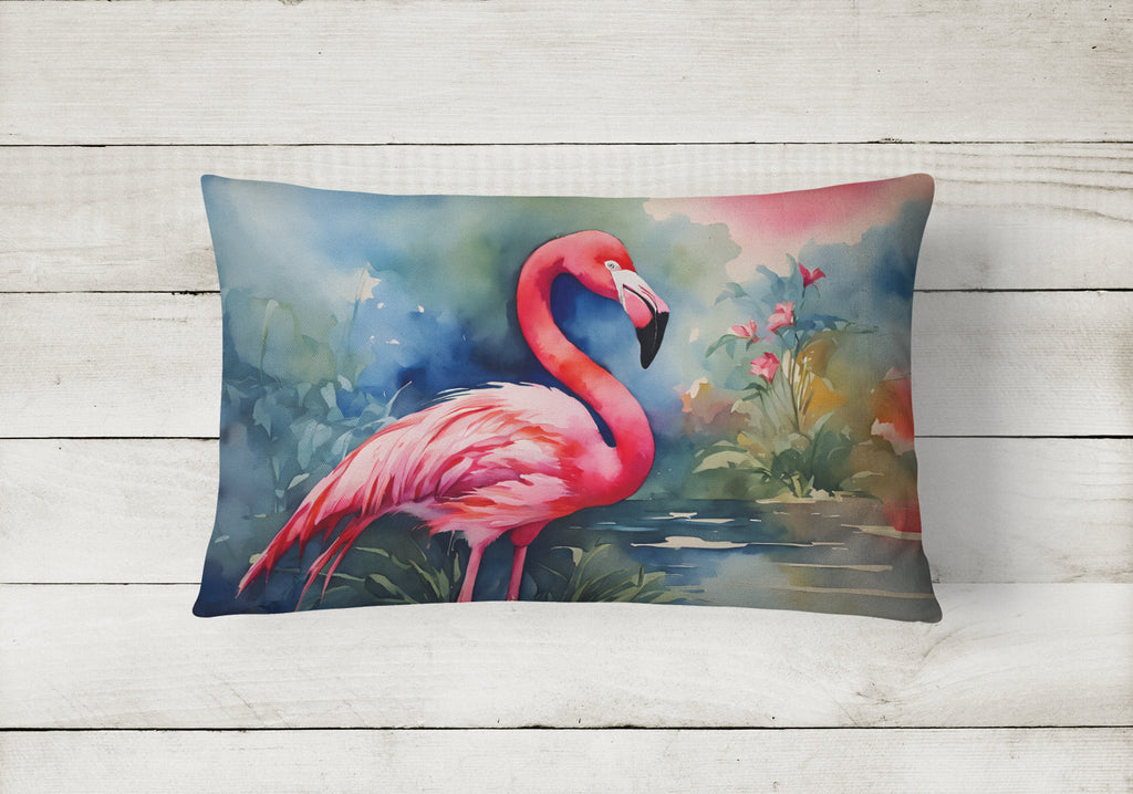 Flamingo Decorative Throw Pillow 12x16 Indoor Outdoor Accent Cushion, Fabric Cover with Insert for Sofa, Bed, Porch & Living Room