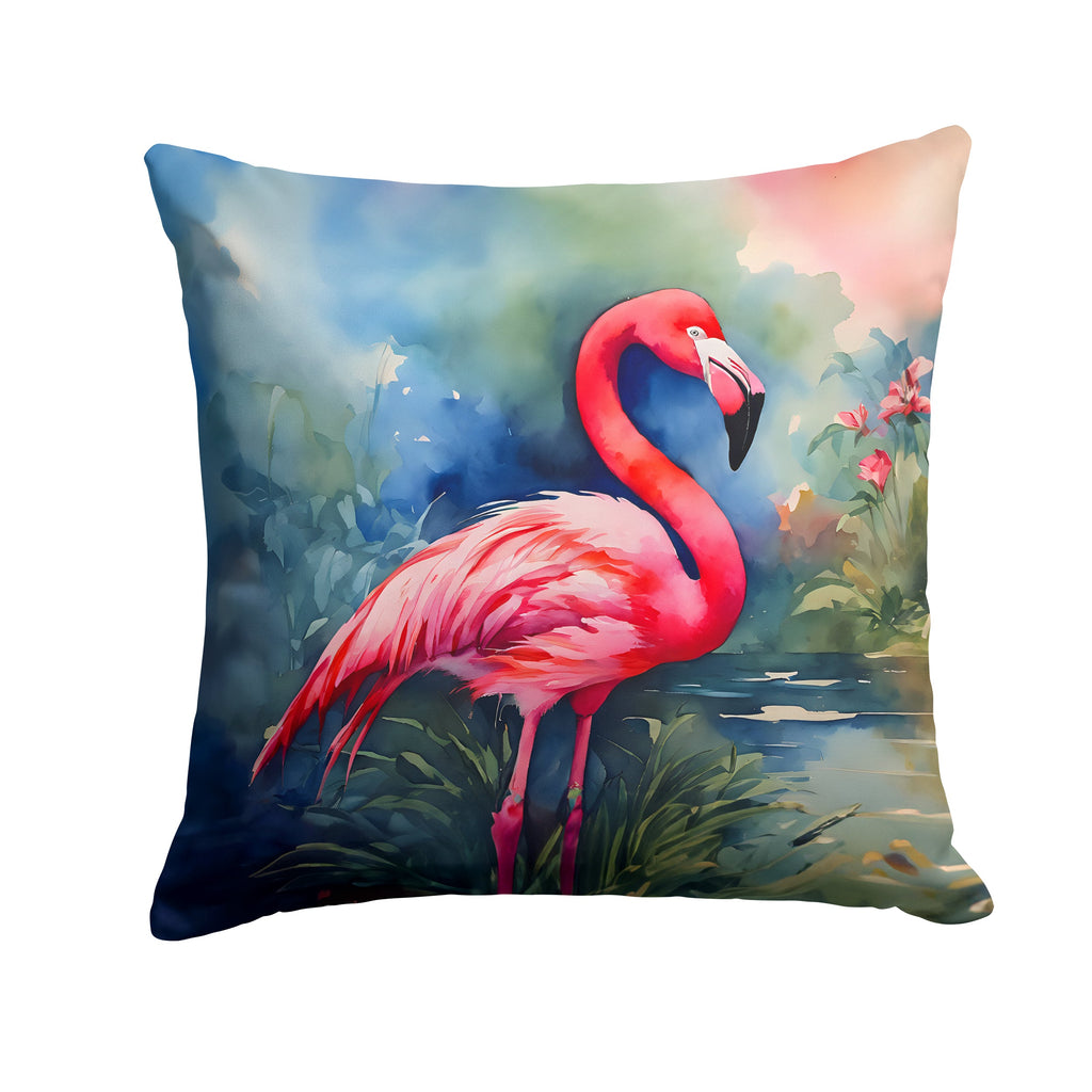 Flamingo Decorative Throw Pillow 14x14 Indoor Outdoor Accent Cushion, Fabric Cover with Insert for Sofa, Bed, Porch & Living Room