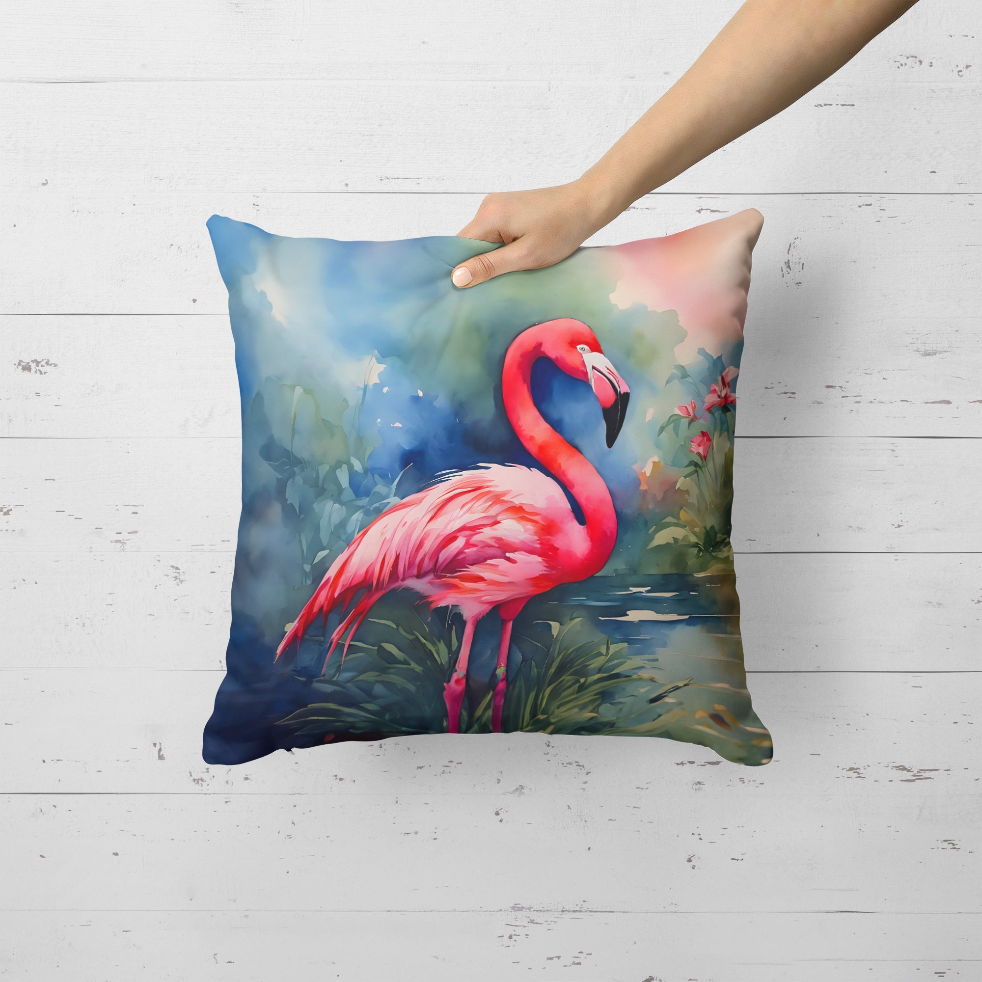 Flamingo Decorative Throw Pillow 18x18 Indoor Outdoor Accent Cushion, Fabric Cover with Insert for Sofa, Bed, Porch & Living Room