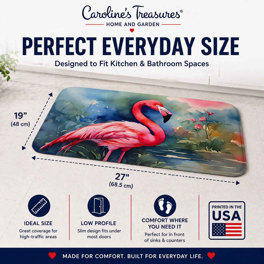 Flamingo Memory Foam Kitchen Mat Machine Washable Anti-Fatigue Cushion Comfort Bath or Kitchen Rug