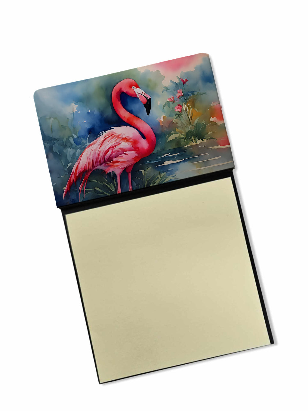 Flamingo Watercolor Sticky Note Holder Refillable Dispenser Desk Accessory 3x3 Pad Gift