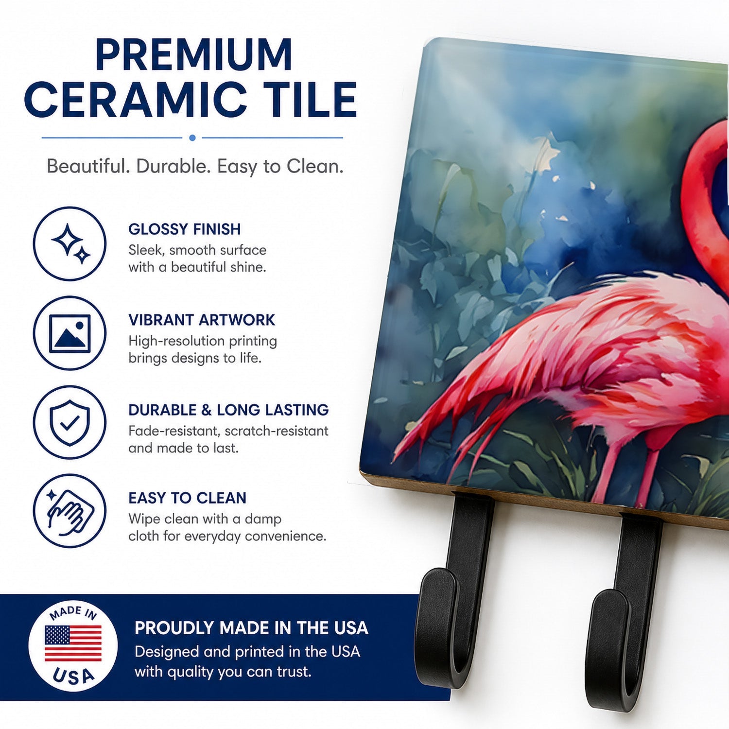 Flamingo Leash or Key Holder Wall Hooks, Coat Rack Wall Mount, for Hanging Keys, Towels, Aprons, Leashes