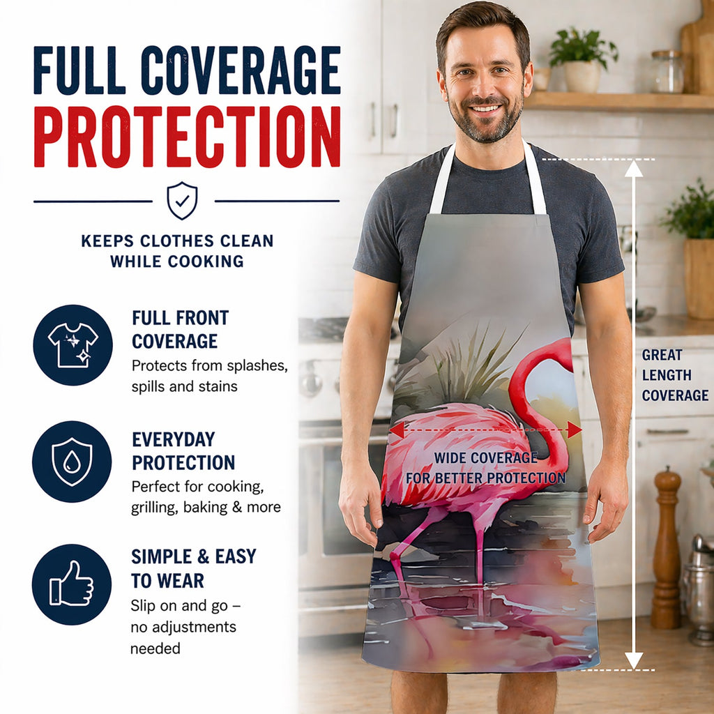 Flamingo Apron Cooking Kitchen Server Baking Crafts Gardening for Adult Women Men, Unisex, Large, Multicolor