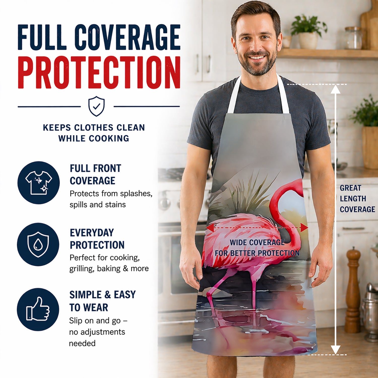 Flamingo Apron Cooking Kitchen Server Baking Crafts Gardening for Adult Women Men, Unisex, Large, Multicolor