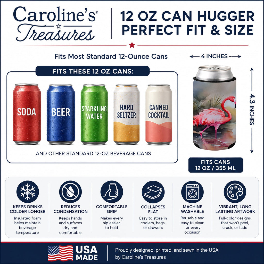 Flamingo Can or Bottle Hugger Cooler Sleeve for Standard 12 oz Cans, Insulated Foam Beer & Soda Can Hugger Reusable