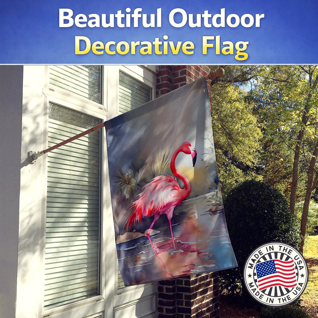 Flamingo House Flag 28x40 Porch Sleeve Pole Decorative Outside Yard Banner Artwork Wall Hanging, Polyester
