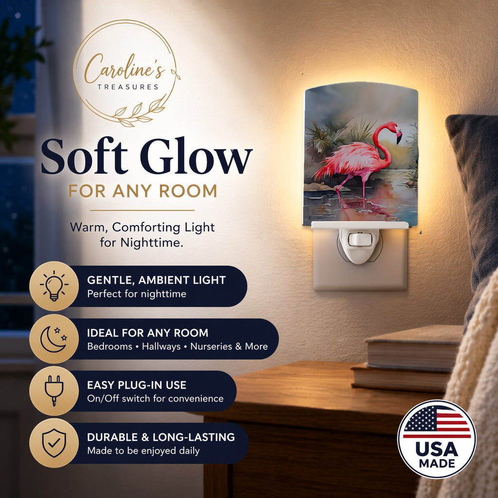 Flamingo Ceramic Night Light Compact, UL-Certified, Ideal for Bedroom, Bathroom, Nursery, Hallway, Kitchen, 6x4x3, Multicolor