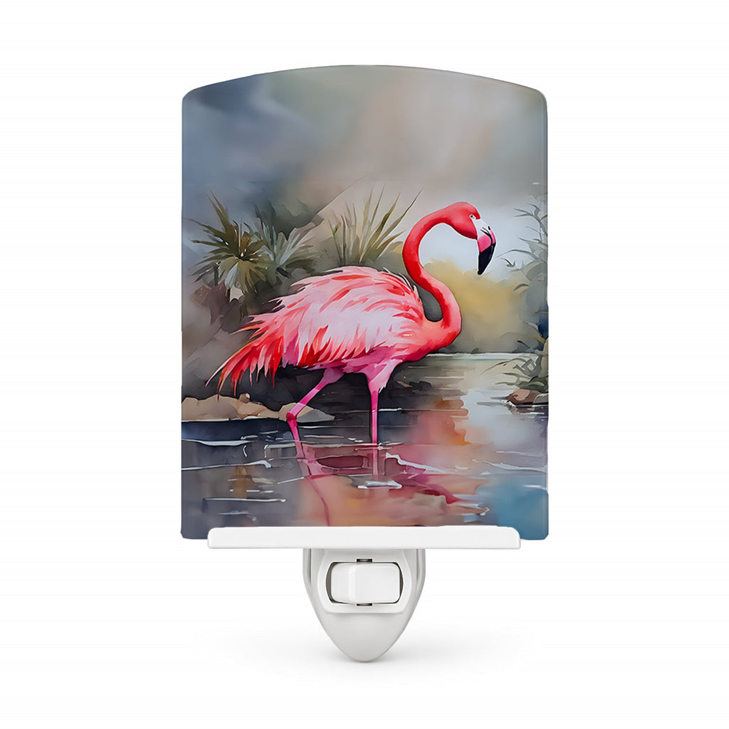 Flamingo Ceramic Night Light Compact, UL-Certified, Ideal for Bedroom, Bathroom, Nursery, Hallway, Kitchen, 6x4x3, Multicolor