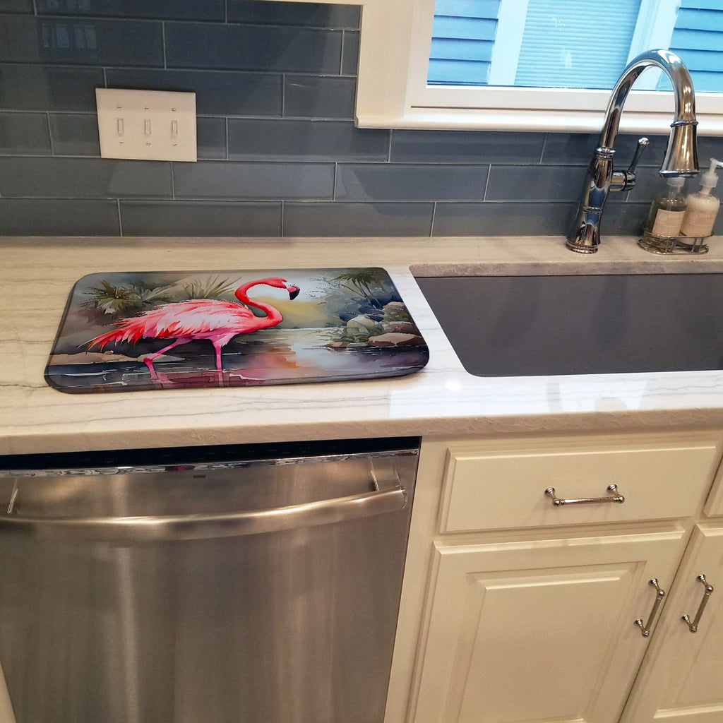 Flamingo Dish Drying Mat Absorbent Dish Drying Mat Pad for Kitchen Counter Dish Drainer Mat for Countertop, 14 x 21", Multicolor