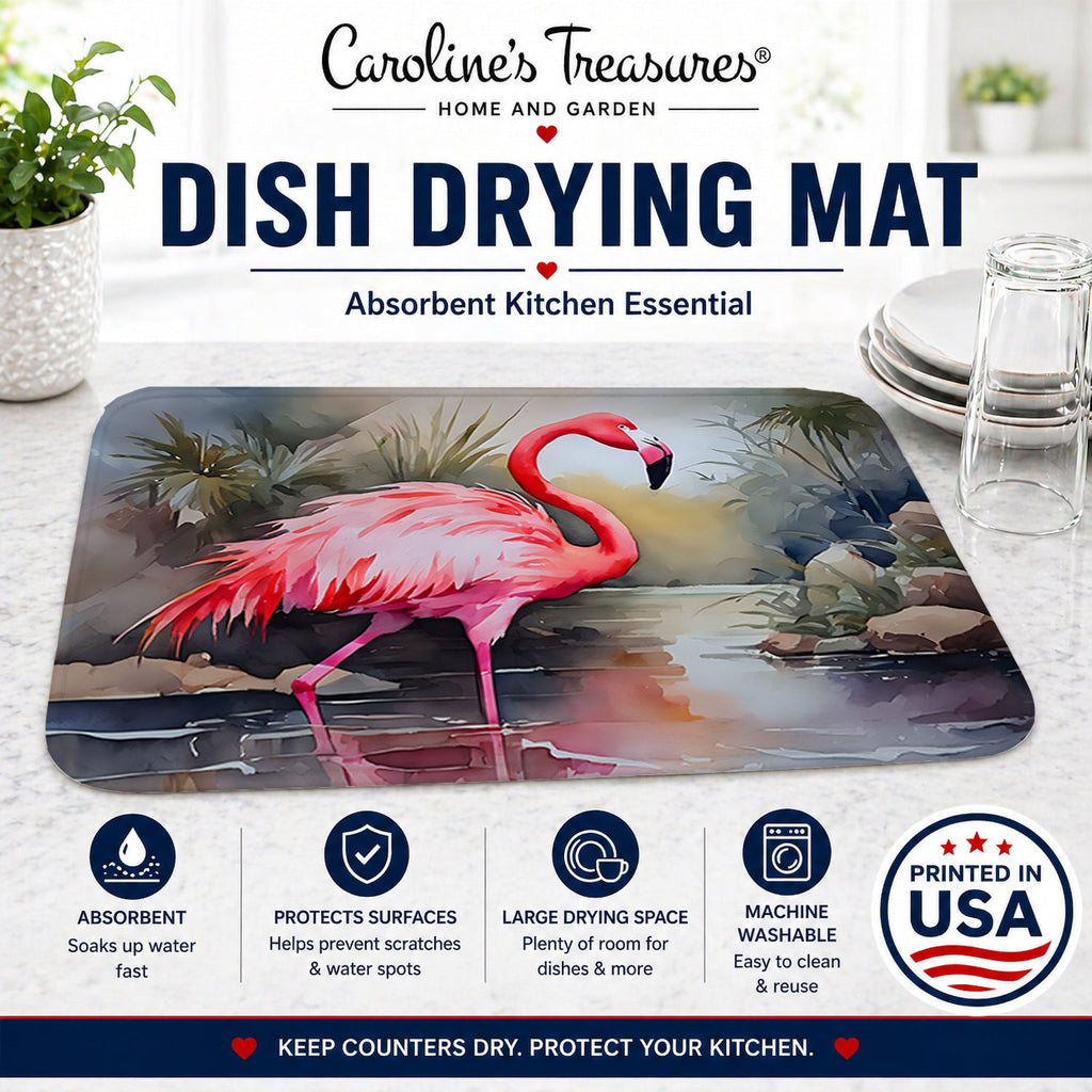 Flamingo Dish Drying Mat Absorbent Dish Drying Mat Pad for Kitchen Counter Dish Drainer Mat for Countertop, 14 x 21", Multicolor