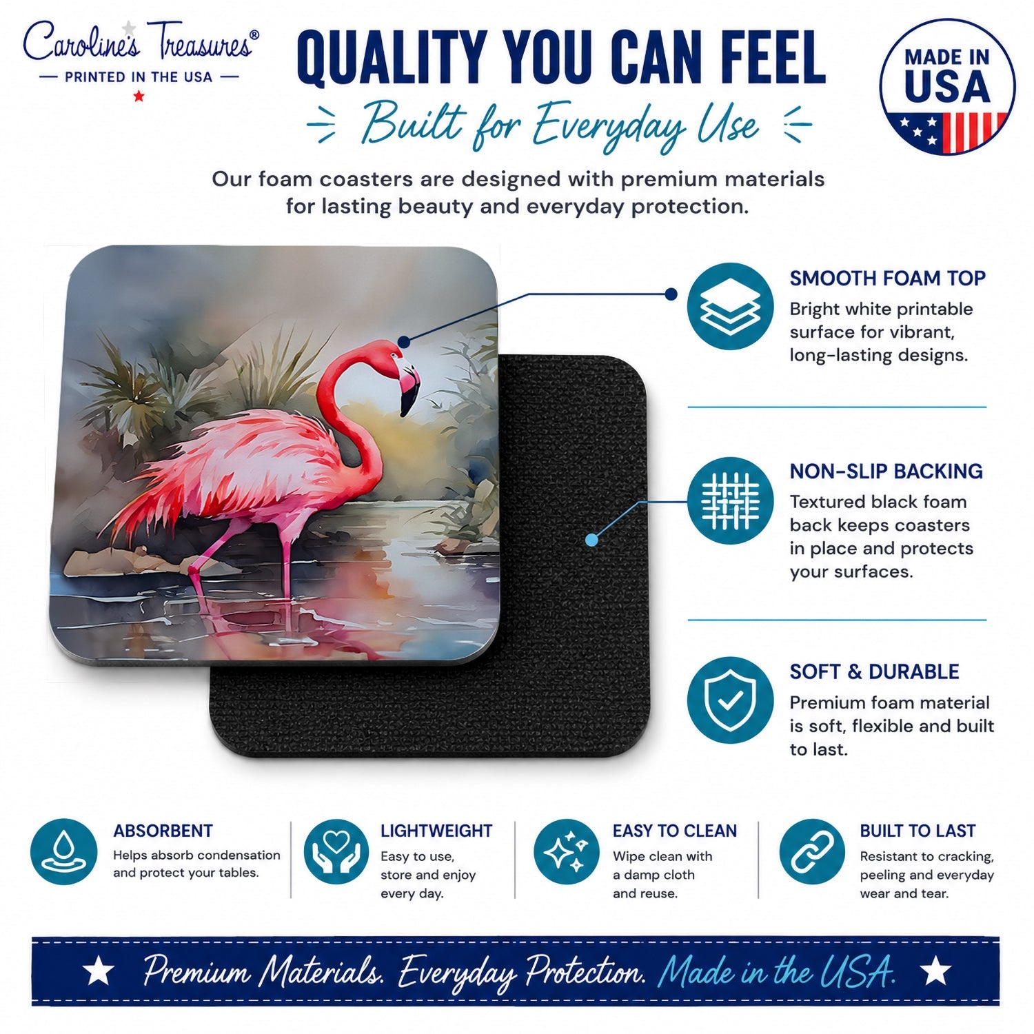 Flamingo Foam Coasters Set of 4 Cup Coasters for Indoor Outdoor, Tabletop Protection, Anti Slip, Mouse pad Material