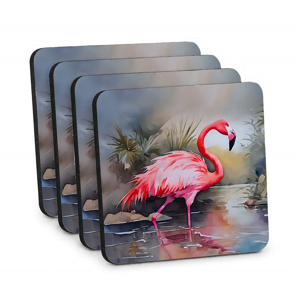 Flamingo Foam Coasters Set of 4 Cup Coasters for Indoor Outdoor, Tabletop Protection, Anti Slip, Mouse pad Material