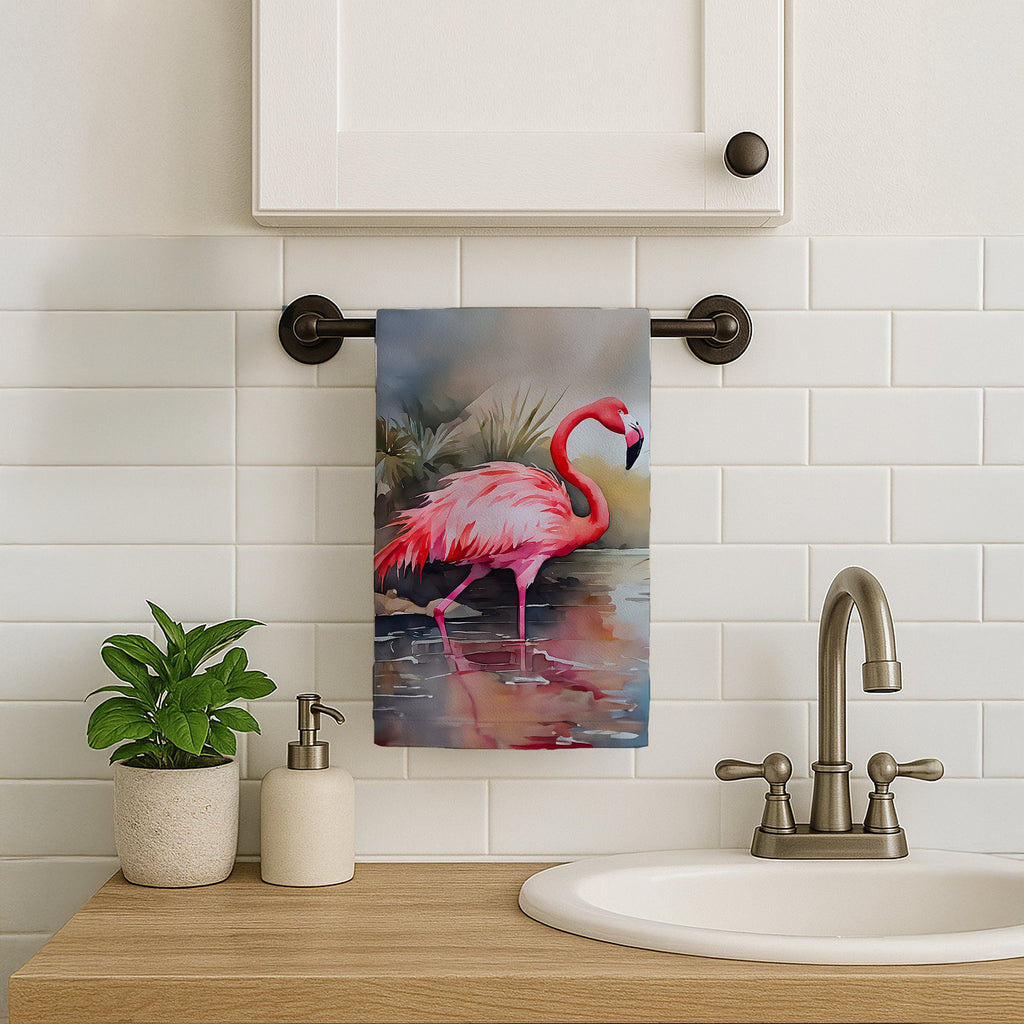 Flamingo Kitchen Towel Velour Plush Front and Cotton Loop Back Machine Washable