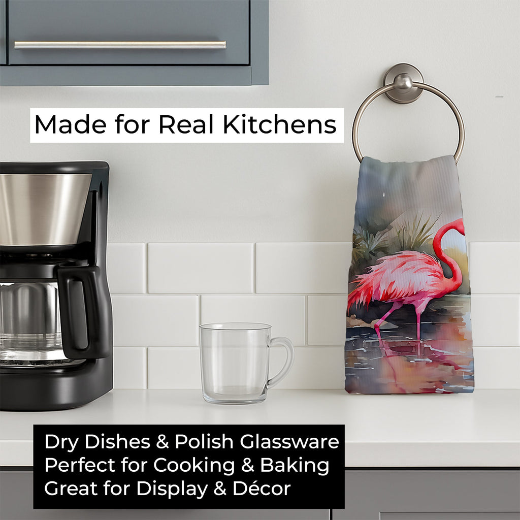 Flamingo Kitchen Towel Velour Plush Front and Cotton Loop Back Machine Washable